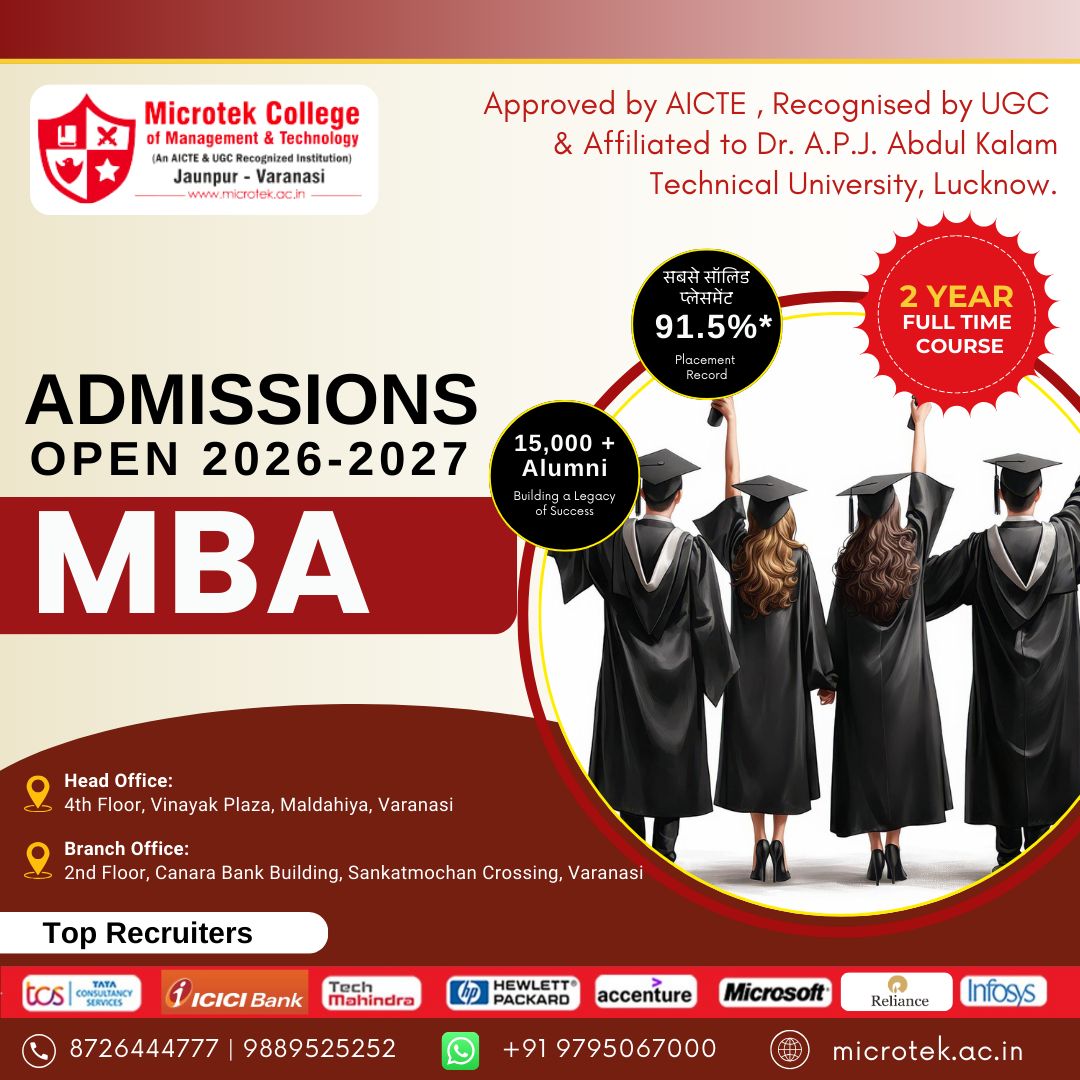 Microtek College of Management & Technology Varanasi & Jaunpur Facebook ad: Admissions Open 2026-2027 | MBA (2-Year Full-Time Program)