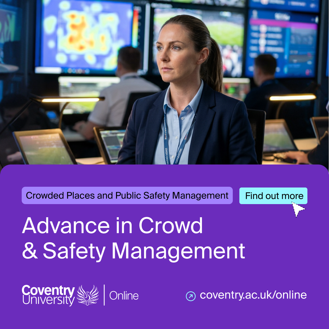 Coventry University Online Facebook ad: Start Your Career in Major Event Safety
