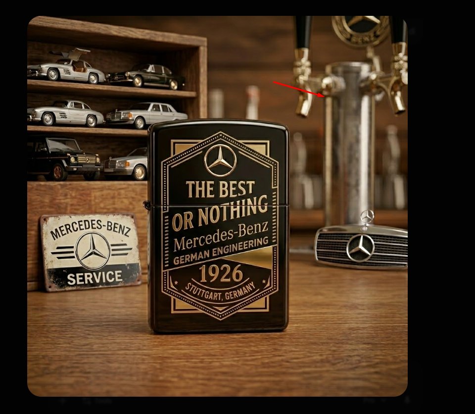 Legacy Sports Facebook ad: Mercedes 1926 Zippo Lighter, Timeless & Bold.