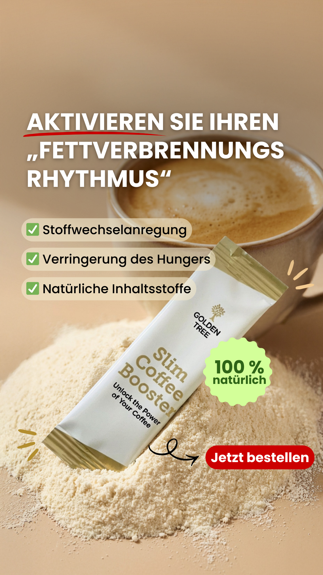 Golden Tree Schweiz Facebook ad: Das Geheimnis für müheloses Abnehmen mit Ihrem Kaffee