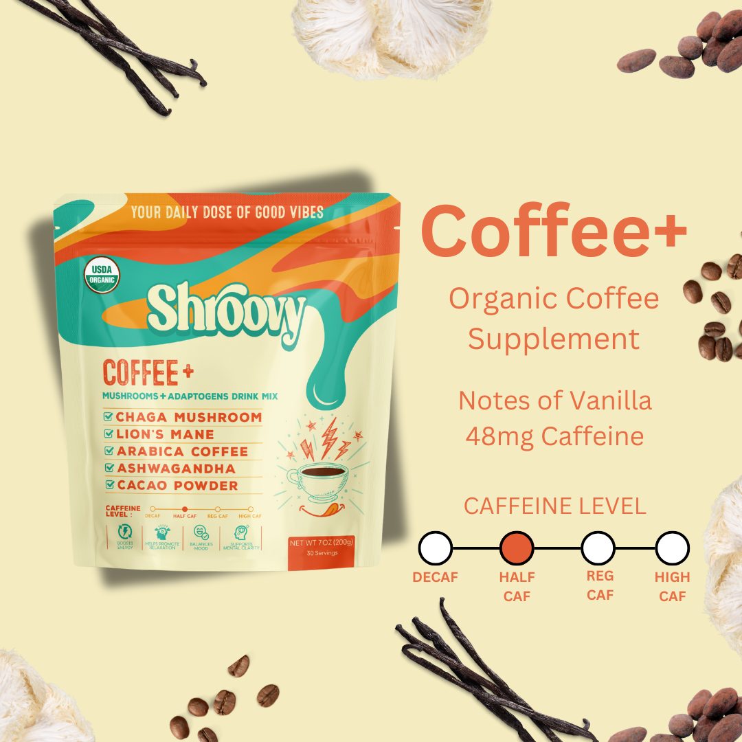 Shroovy Mushroom Coffee Facebook ad: Get Your Daily Dose of Good Vibes at…