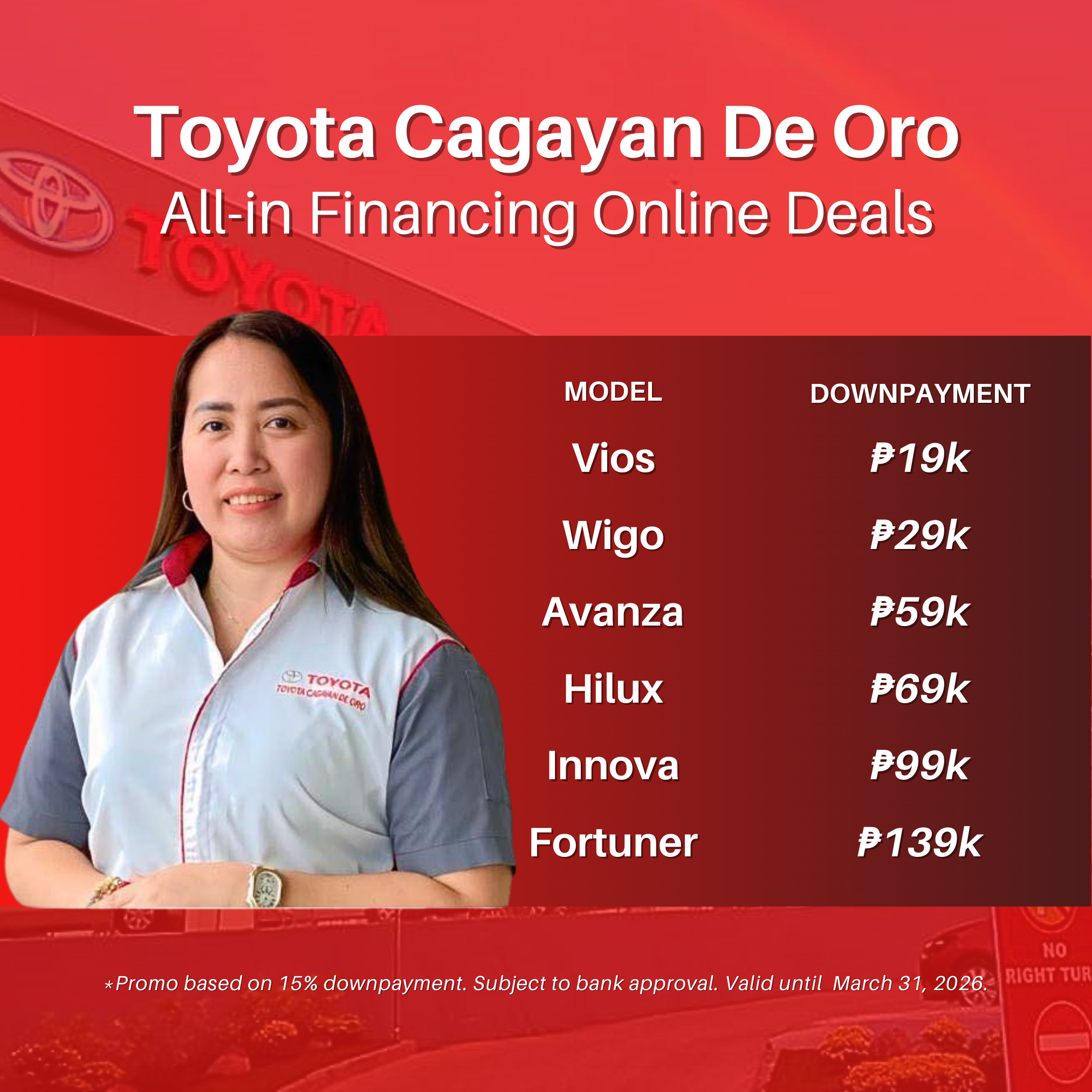 Janice De Guzman - Abella- Toyota Cagayan de Oro Facebook ad: Apply Online via Messenger!