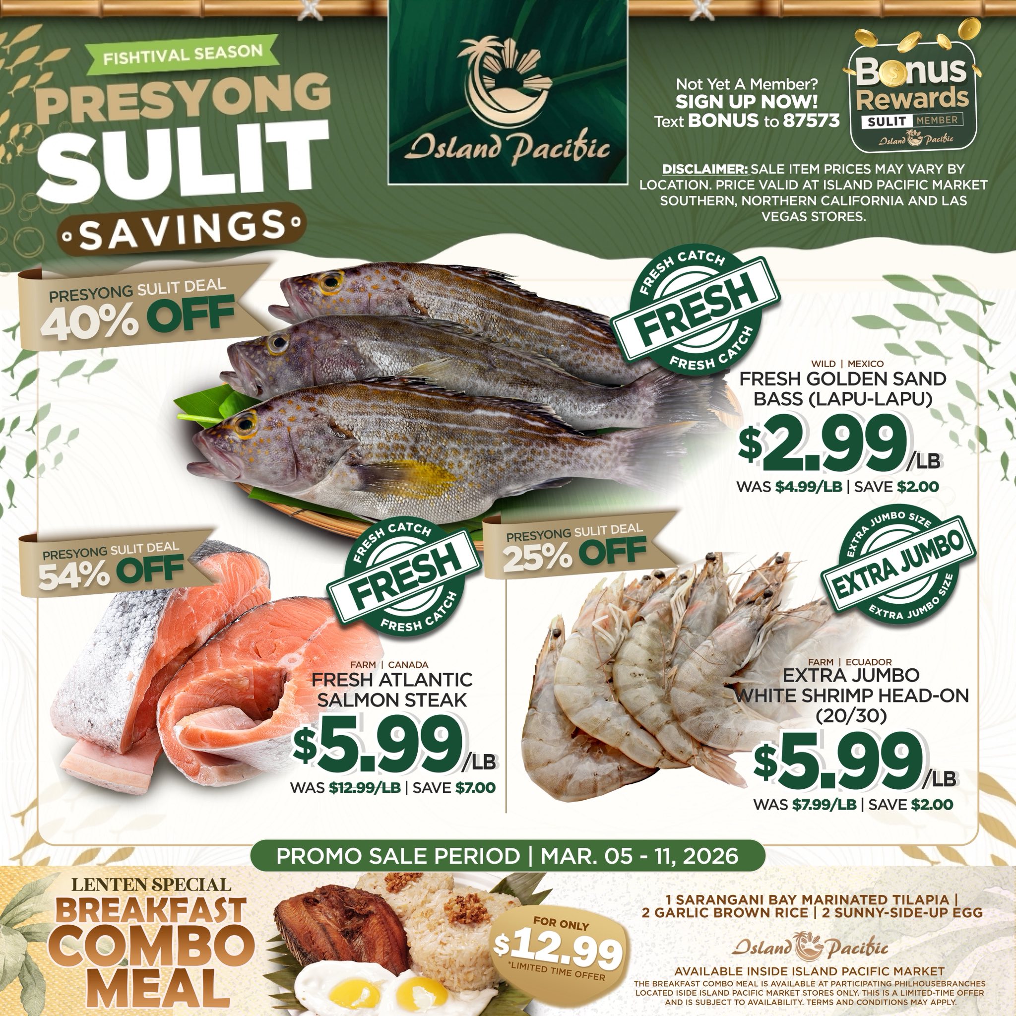 Island Pacific Facebook ad: Mga Kababayan, enjoy deals on Seafood, Meat, Produce…