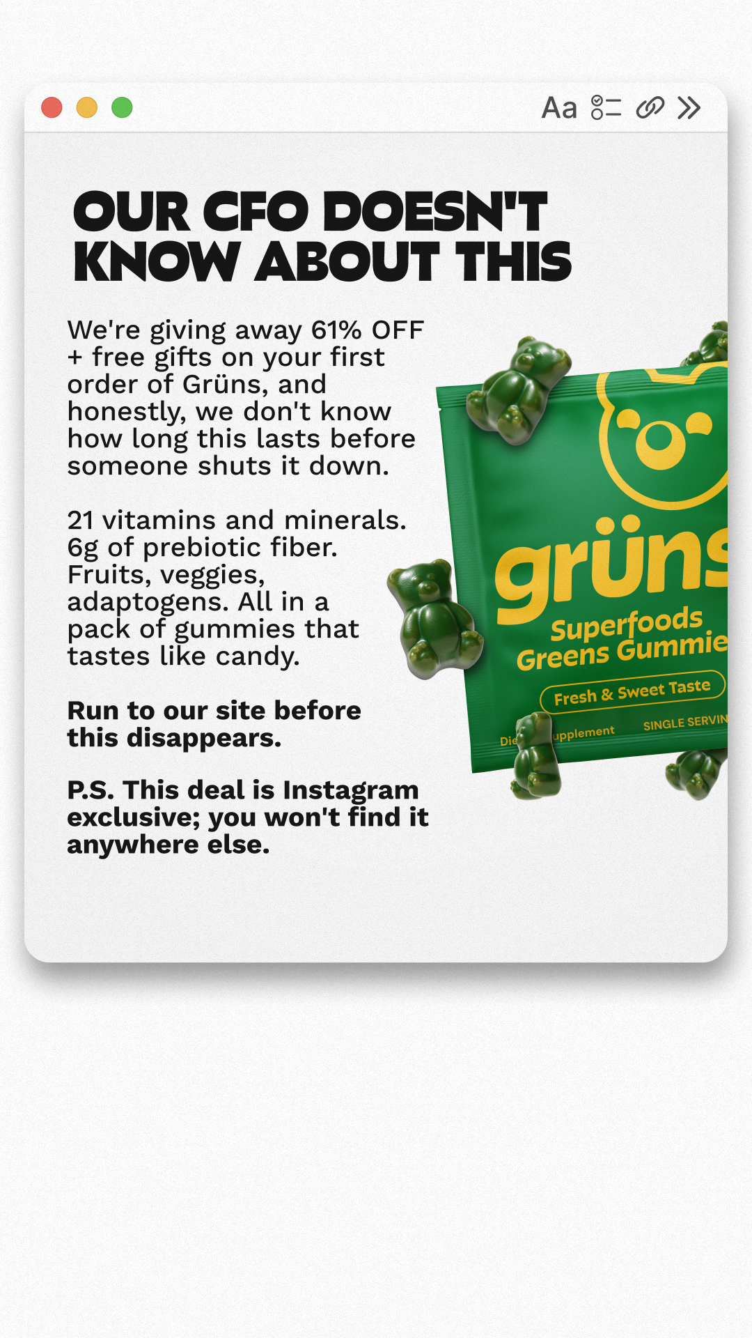 Grüns Facebook ad