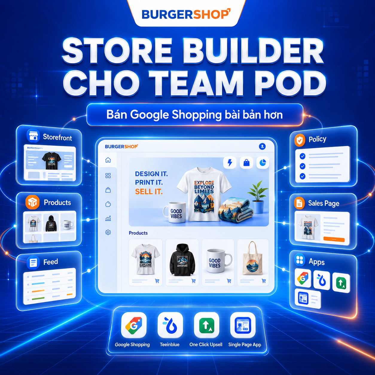 BurgerShop - GMC Standard Store Builder Facebook ad: Store builder cho team POD