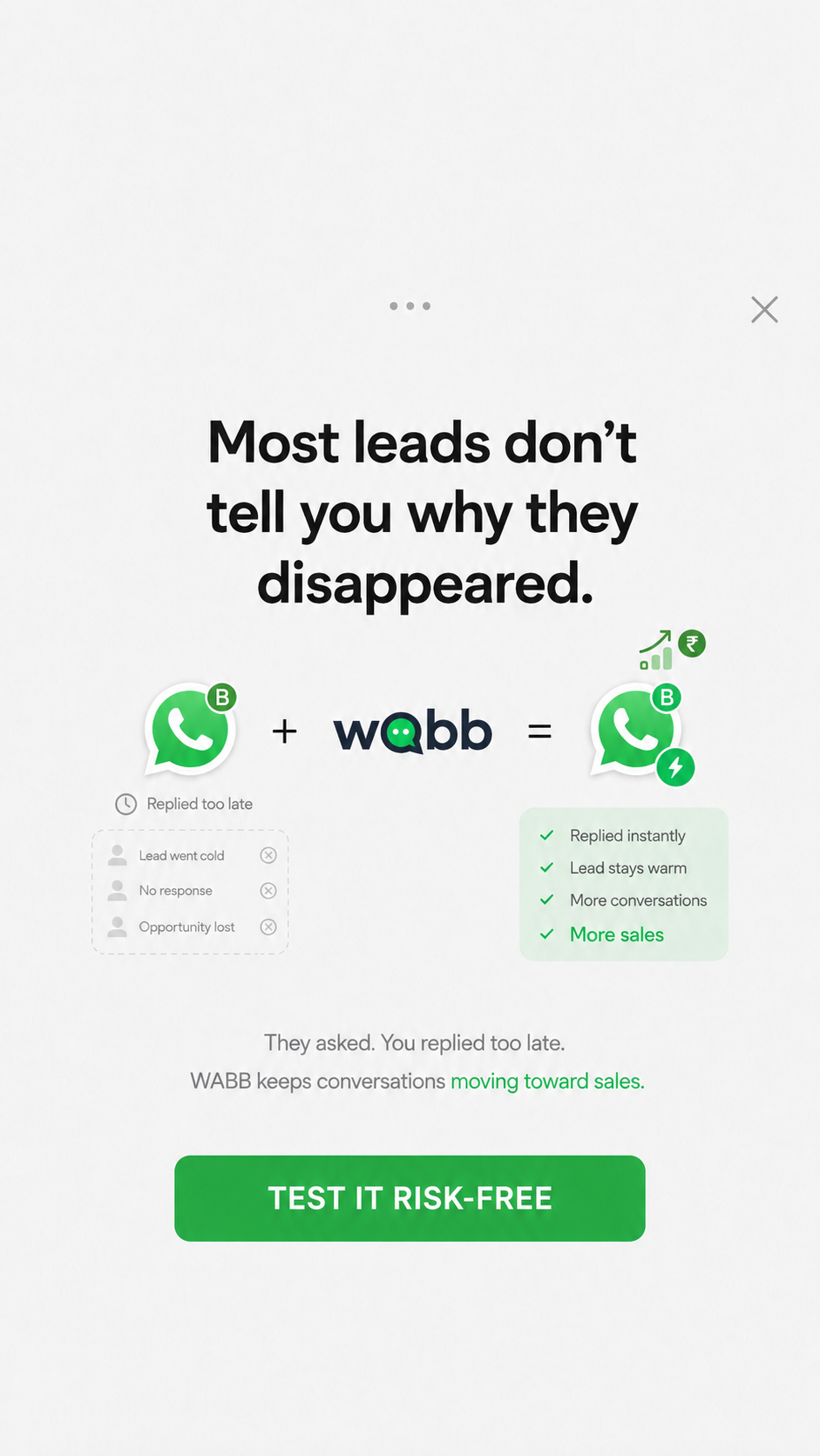 WABB INDIA Facebook ad: Stop Losing WhatsApp Sales