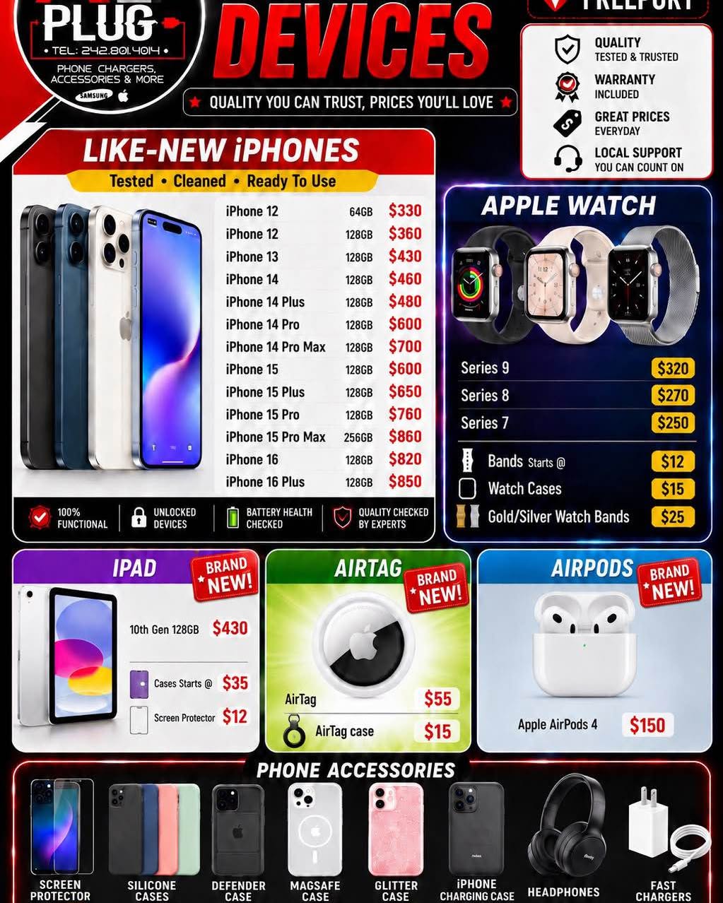 A-one Plug Facebook ad: iPhones, iPads, Apple Watches, & More #801-4014
