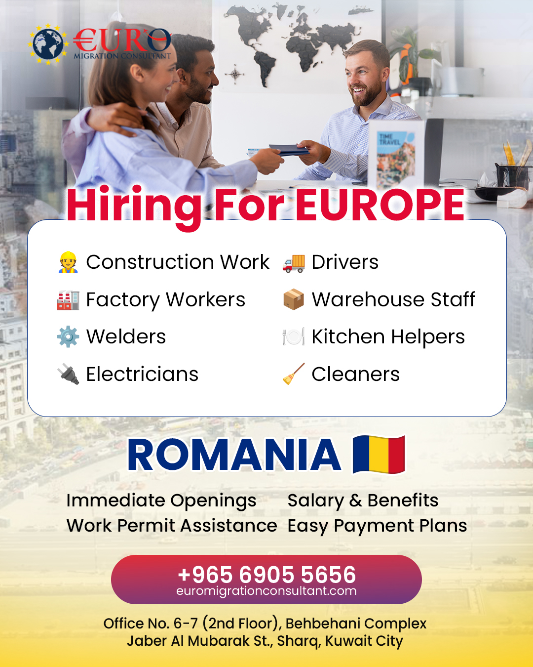 Euro Migration Consultant Facebook ad: Romania Work Permit Opportunities Open Now!