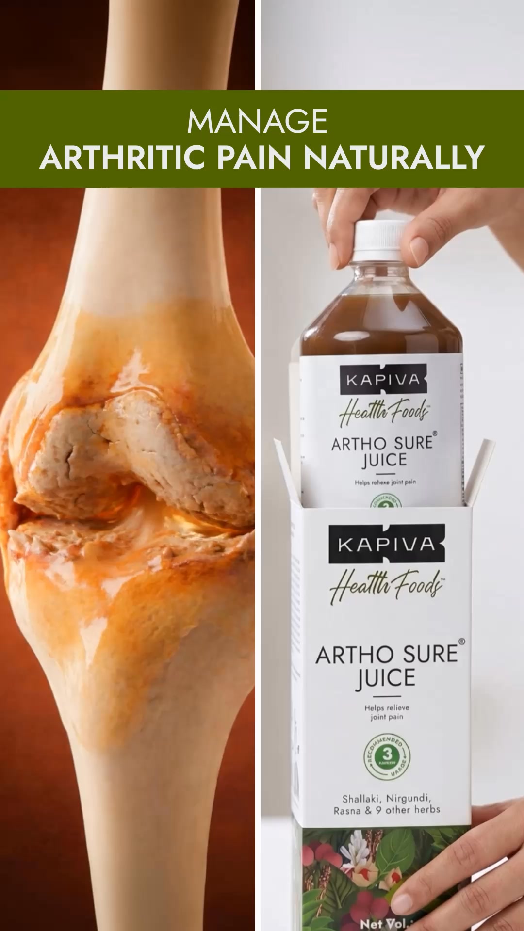 Chronic Health Solutions by Kapiva Facebook ad: Ayurvedic Joint Pain Relief for Arthritis & Knee Pain