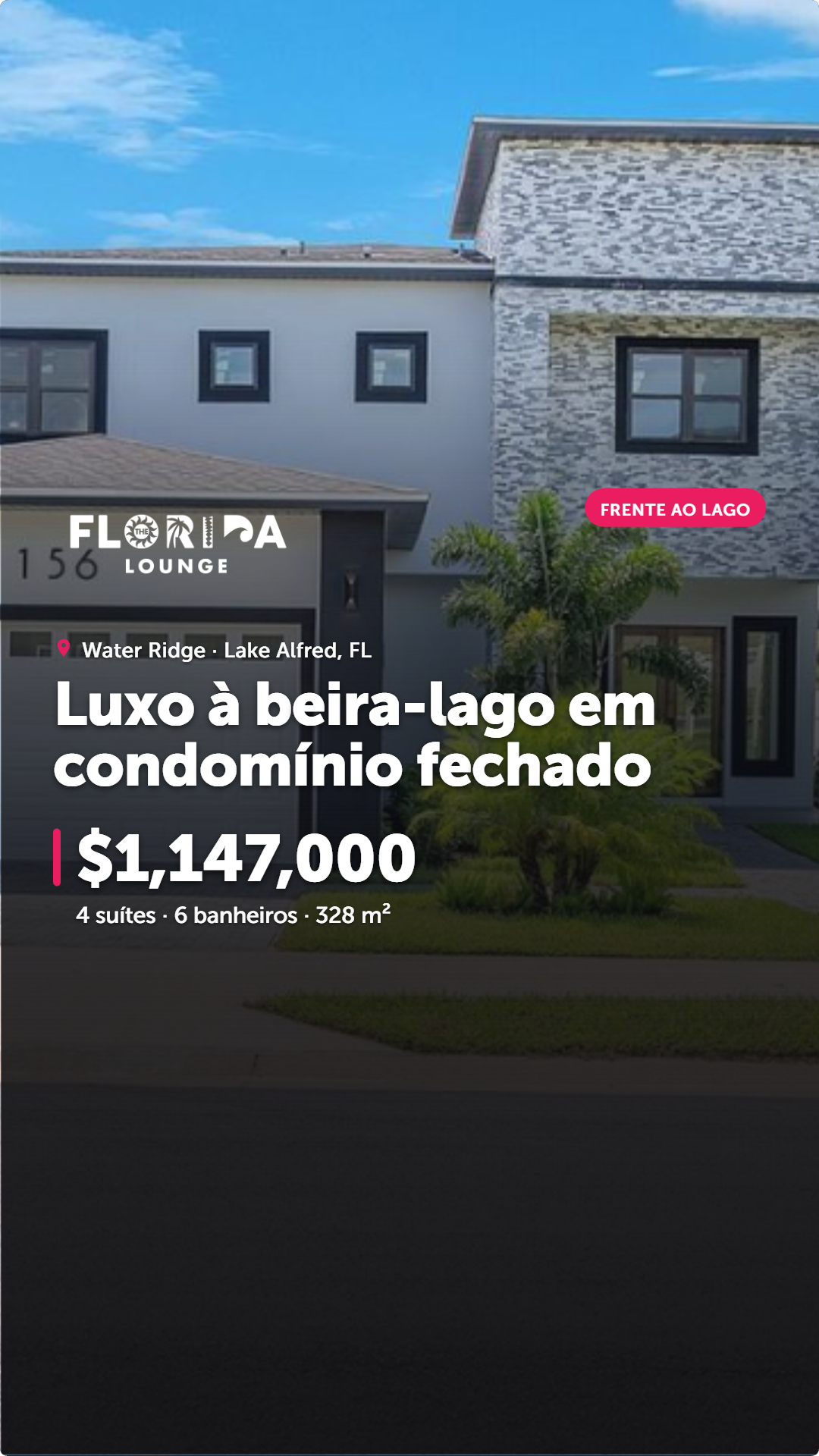 The Florida Lounge Facebook ad: Casa nova à beira-lago na Flórida