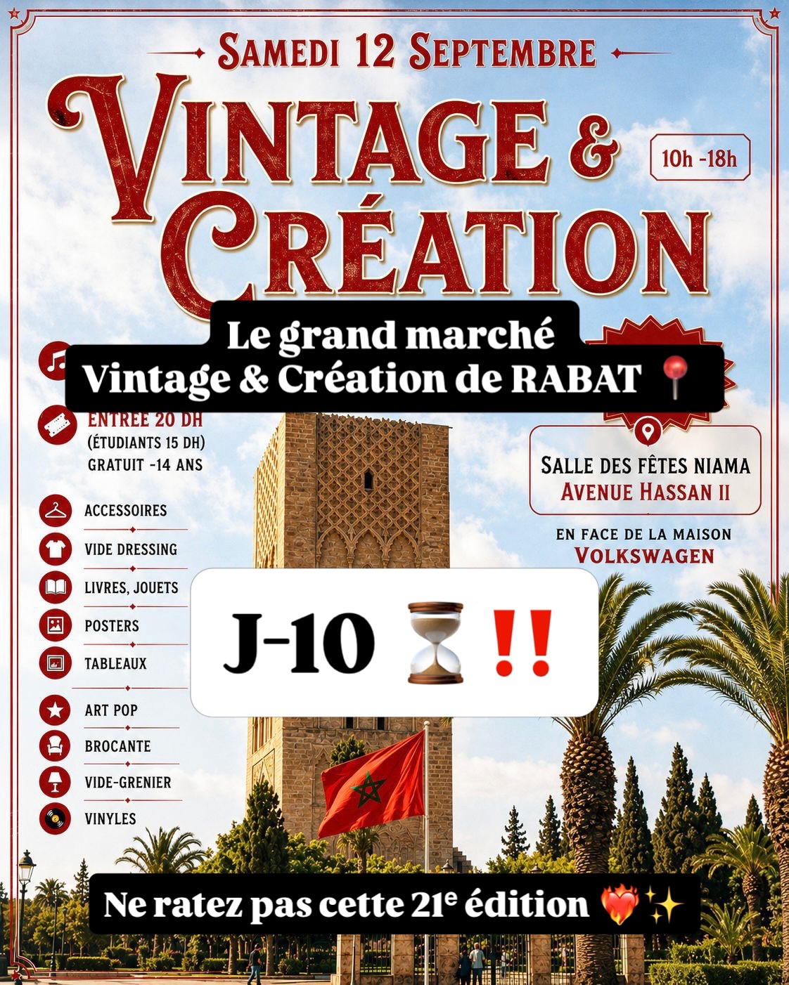 Vintage et créations Facebook ad: J-10 AVANT LA 21E ÉDITION À RABAT