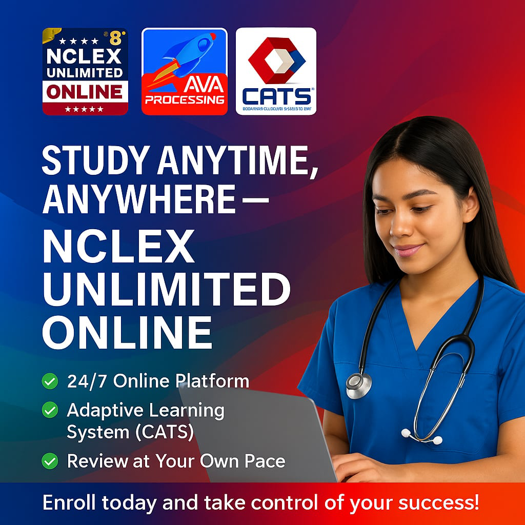 NCLEX Unlimited Online Facebook ad: 24/7 Review Unli