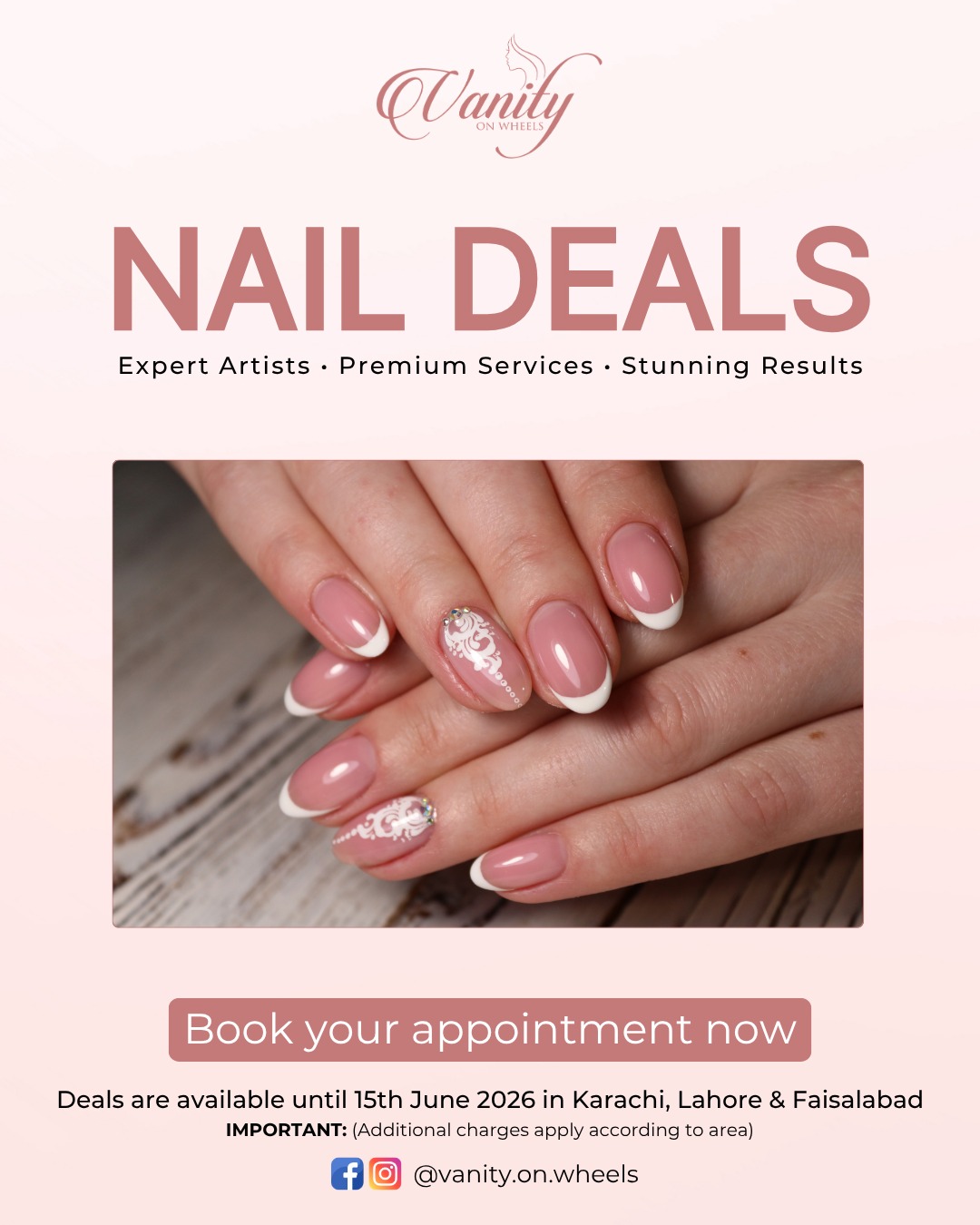 Vanity on Wheels Facebook ad: Beautiful nails, professionally done