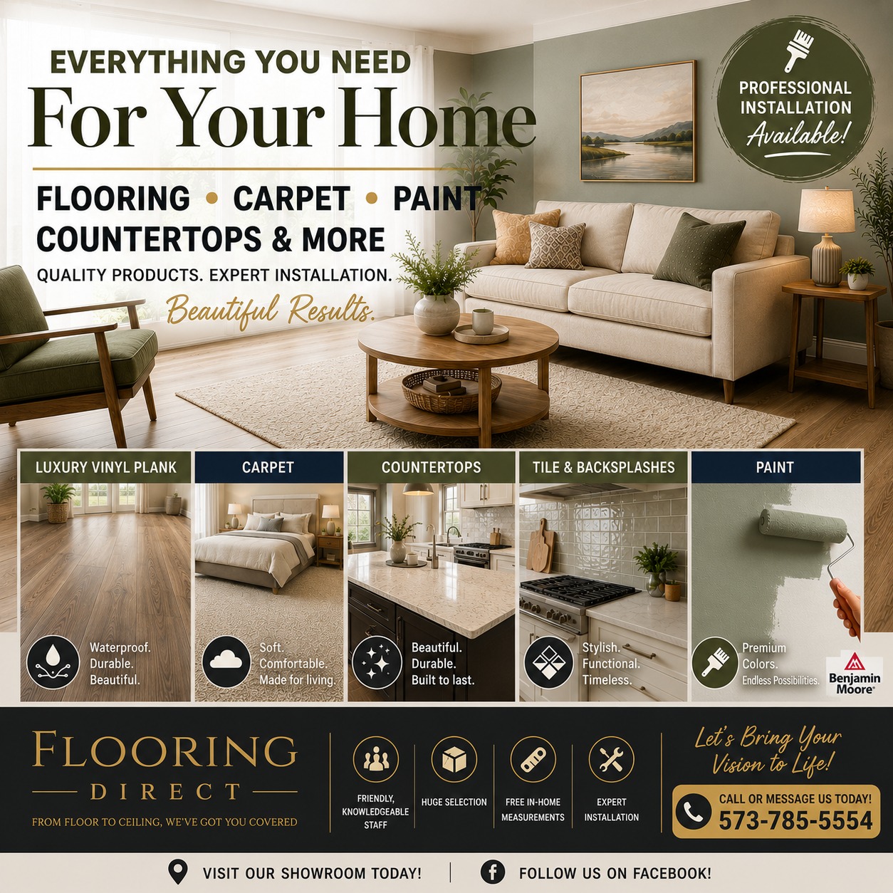 Flooring Direct Facebook ad: Everything You Need For Your Home, All in…