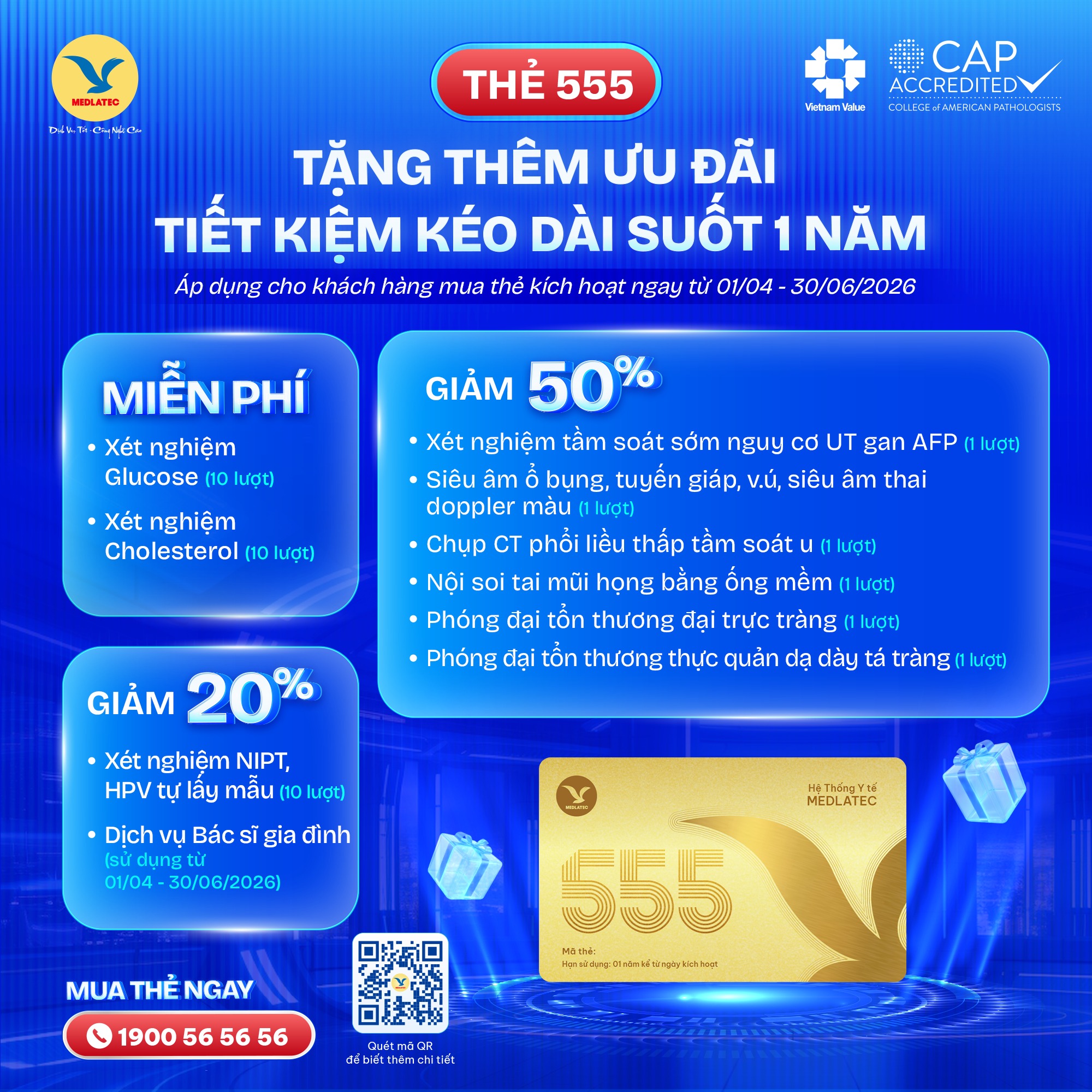 Bệnh viện Đa khoa MEDLATEC Facebook ad: MUA MỚI THẺ 555 | Từ 01/04, 30/06/2026