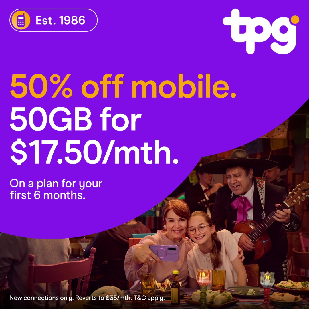 TPG Facebook ad: 50% off mobile plans
