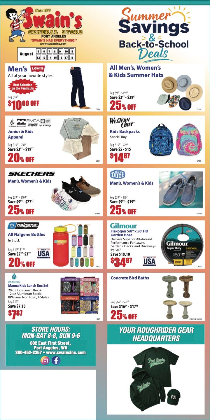 Swain's General Store Facebook ad: Great Summer Savings & Back-to-School Deals are here!