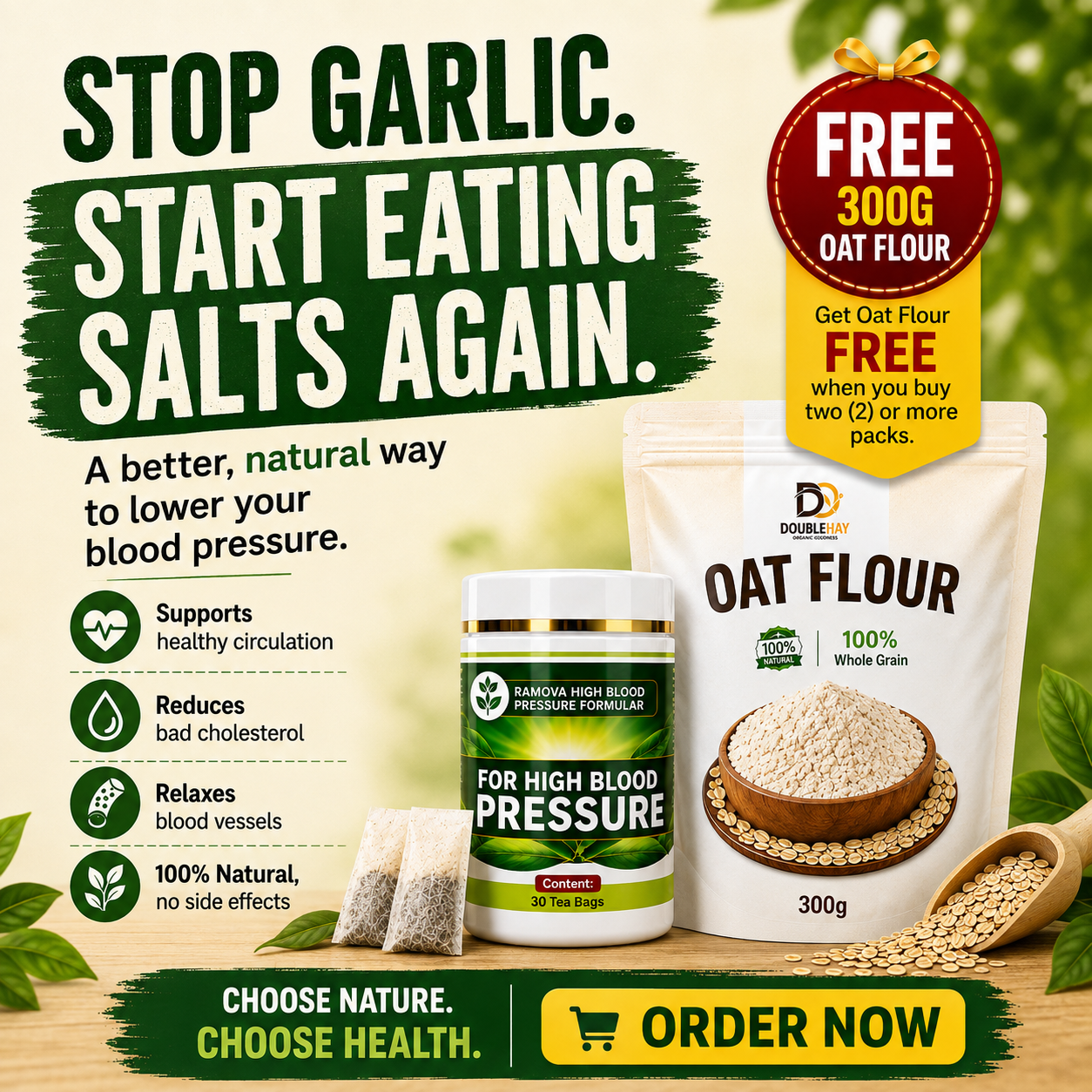 Vee's Health Hub Facebook ad: LOWER BLOOD PRESSURE NATURALLY