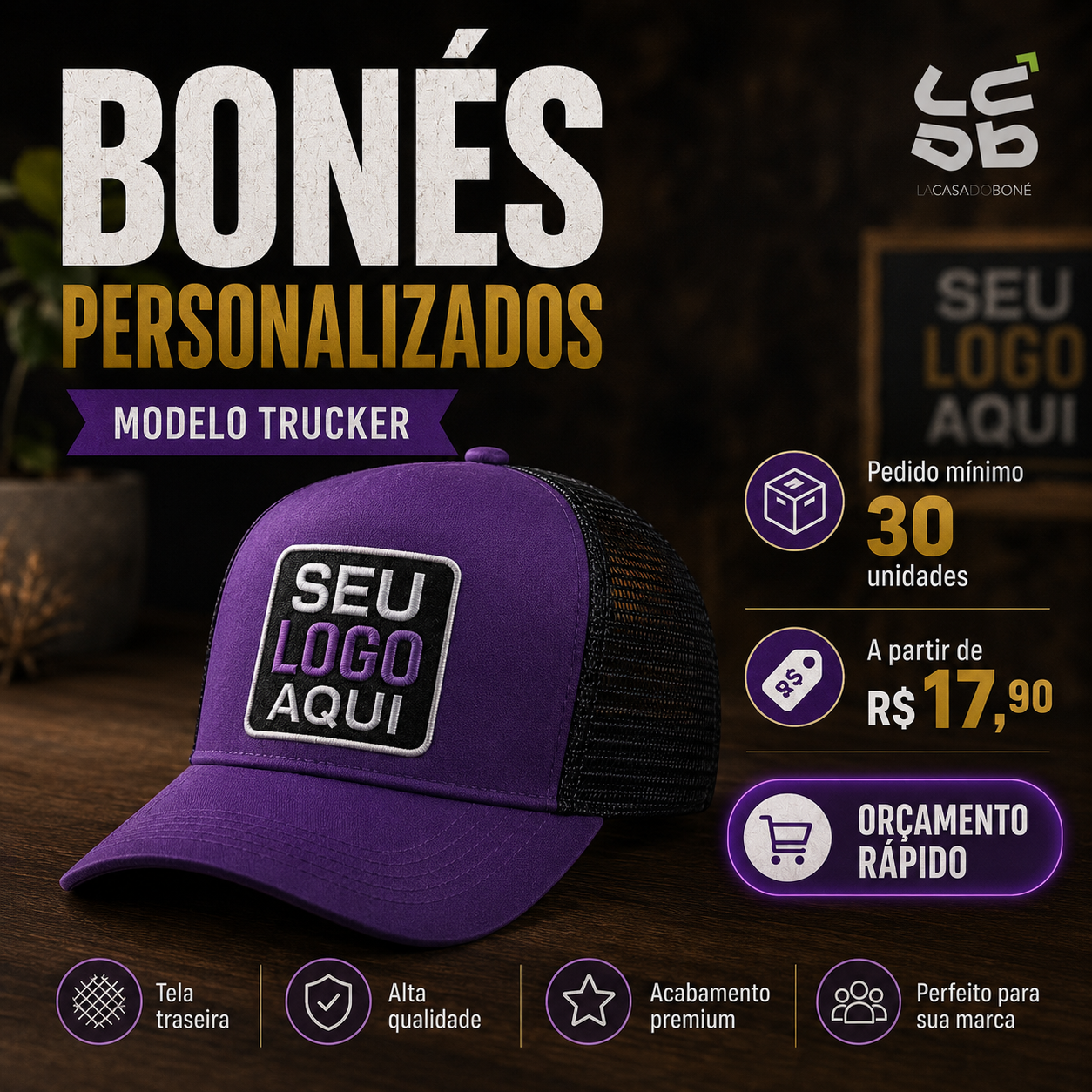 La Casa Drops Facebook ad: Produtos personalizado, a partir de 30 unidades.