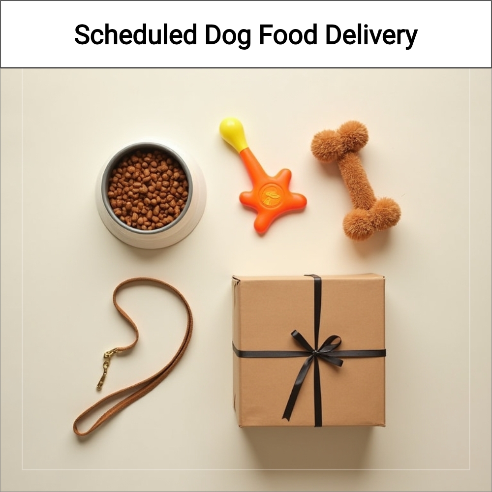 ExploreAnswers Realm Facebook ad: Scheduled Dog Food Delivery.