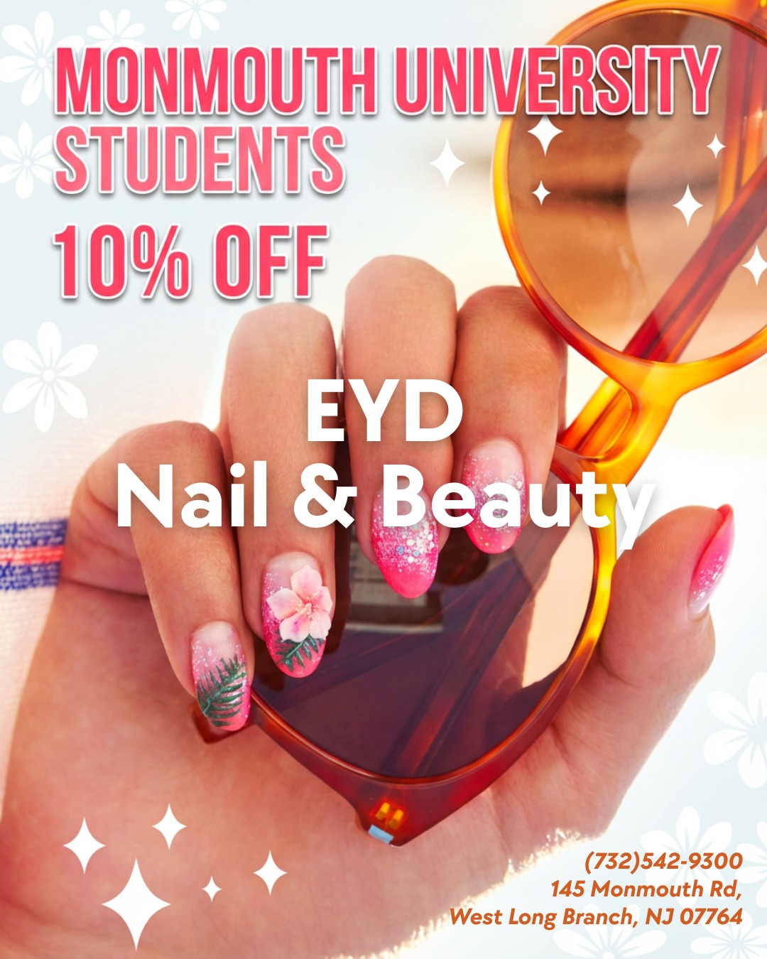 EYD Nail & Beauty Facebook ad: Monmouth University Students, 10% OFF!