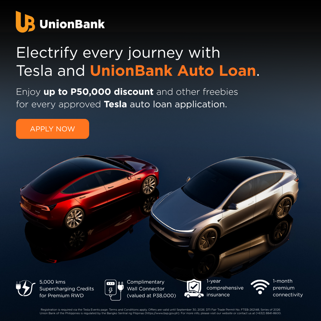 Union Bank of the Philippines Facebook ad: Own a Tesla and get up to ₱50,000 discount with UnionBank…