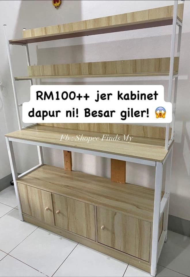 Shopee Finds My Facebook ad: Dulu-dulu kalau nak beli kabinet dapur, pening kepala…
