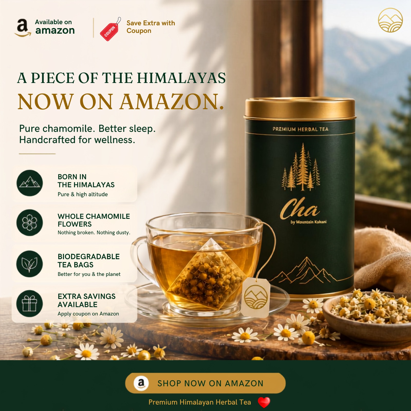 Cha by Mountain Kahani Facebook ad: Chamomile Tea For Better Sleep