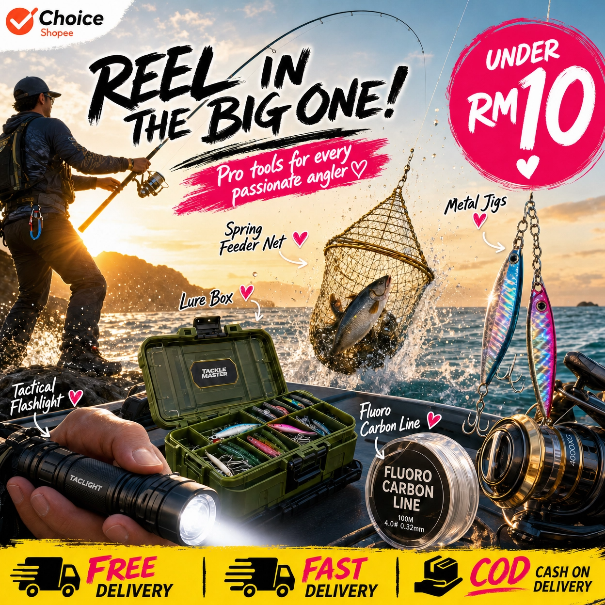 Choice Global Facebook ad: Reel in the Big One! Pro Fishing Gear Under RM 10!