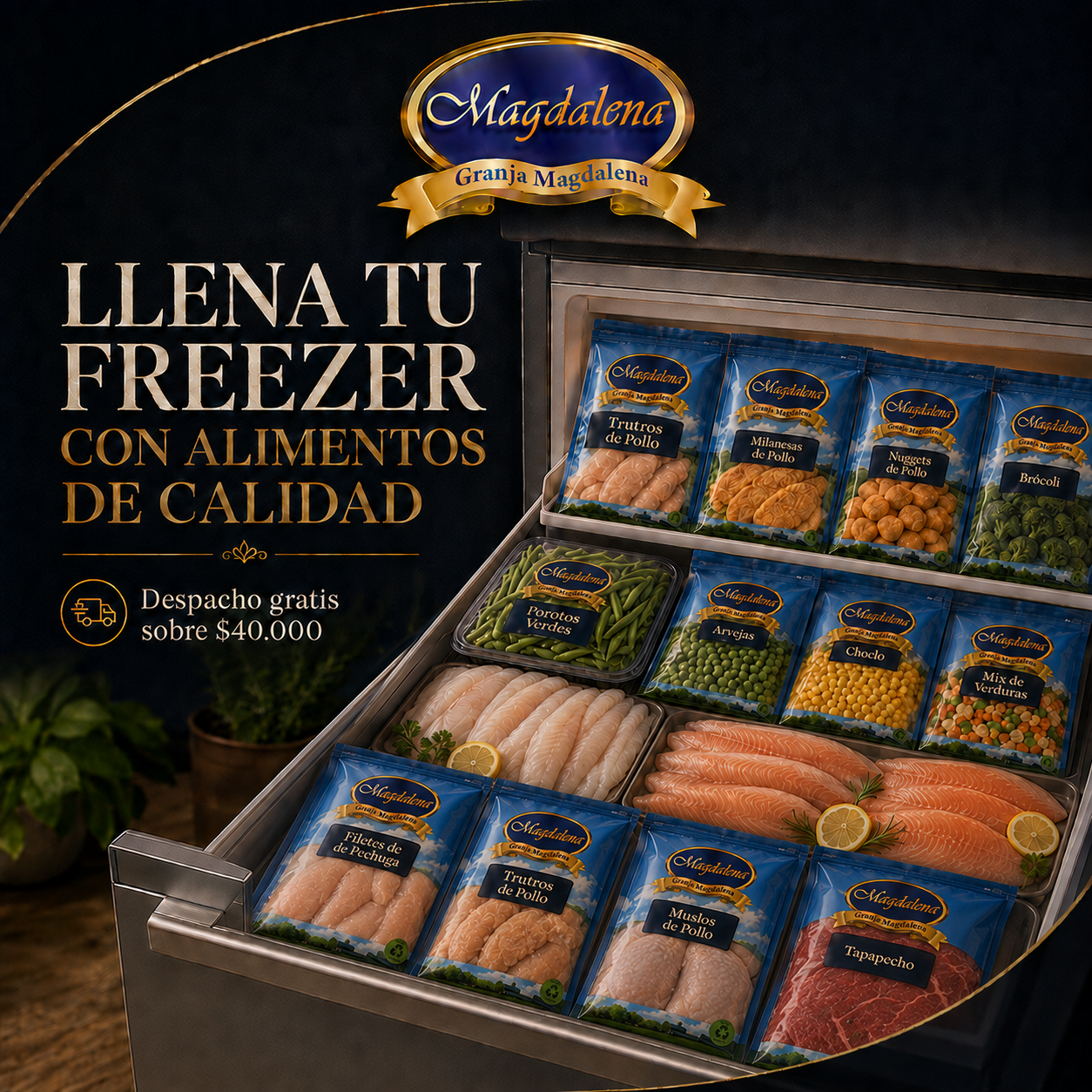Granja Magdalena Facebook ad: Tu freezer puede estar lleno… o puede estar…