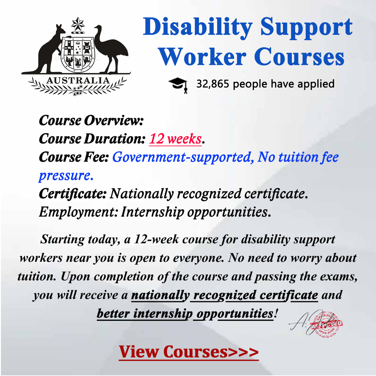 Universal-assistant Facebook ad: Disability Support Worker courses