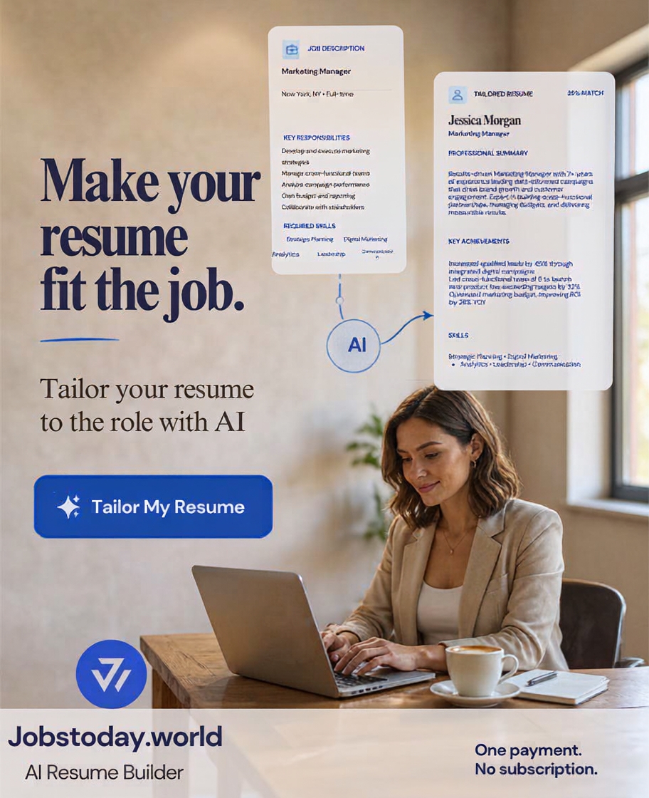 Jobstoday.World Facebook ad: Create a Better Resume with AI
