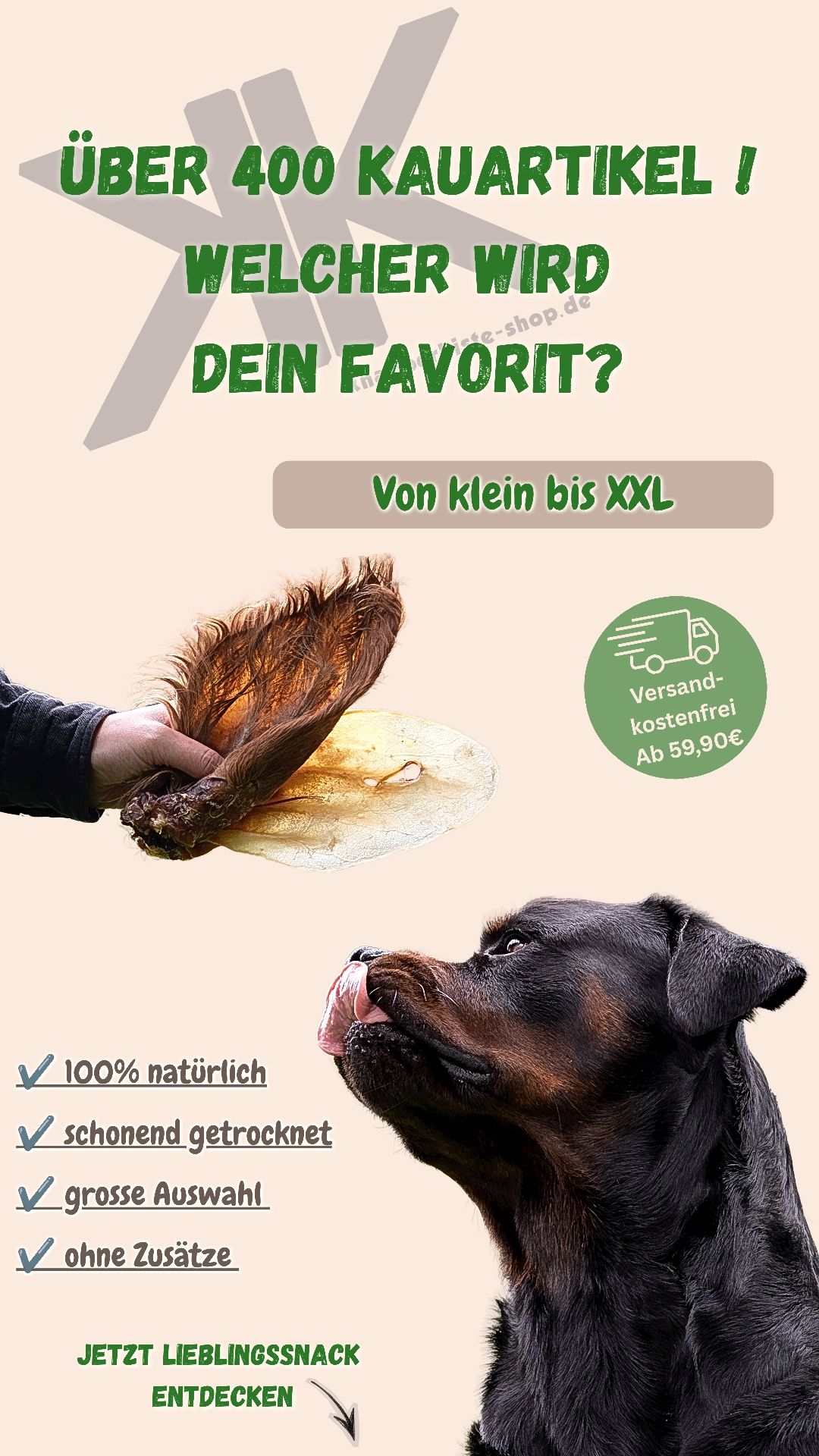 Knabberkiste Facebook ad: Kauartikel aus Deutschland