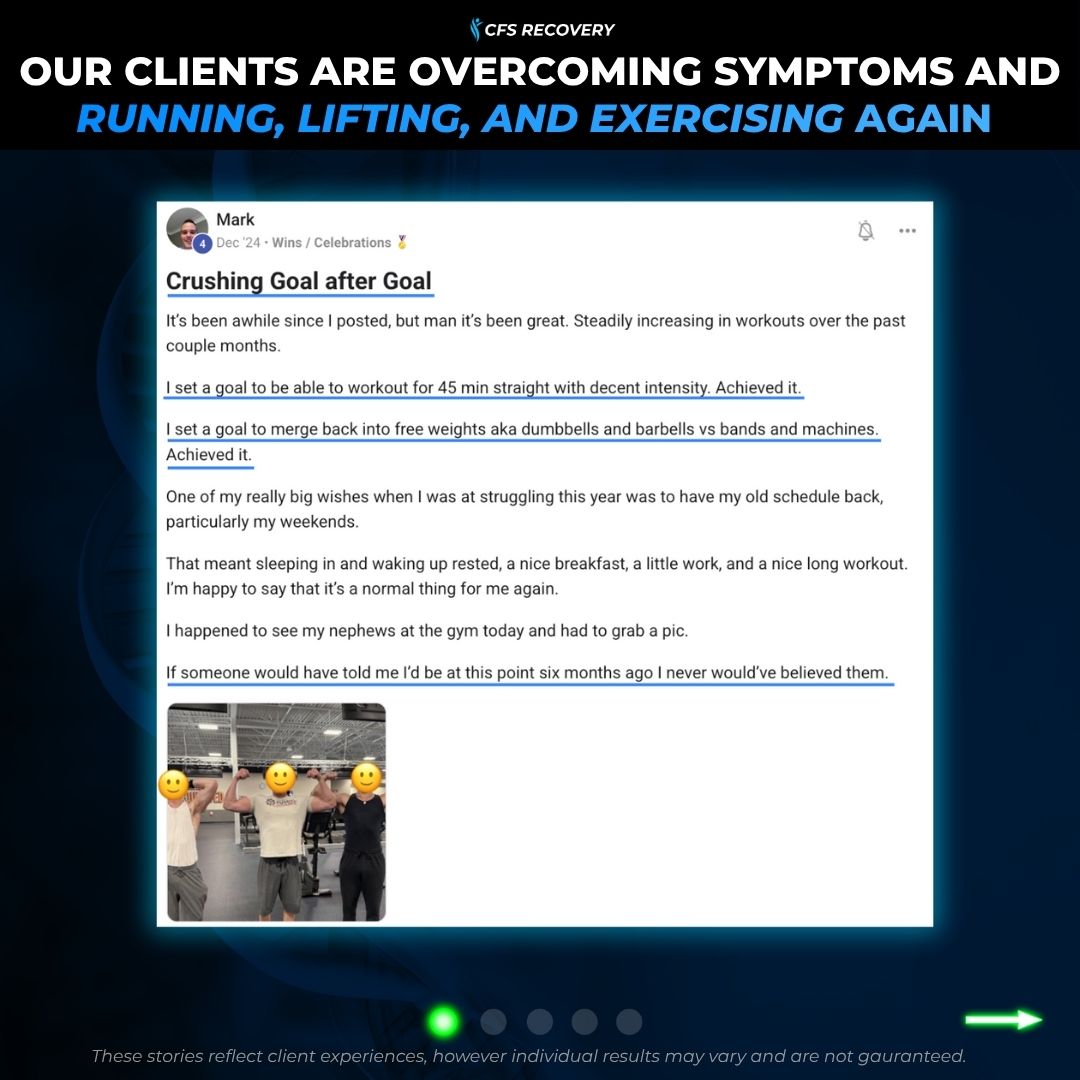 CFS Recovery Academy Facebook ad: Watching people return to movement again is one…