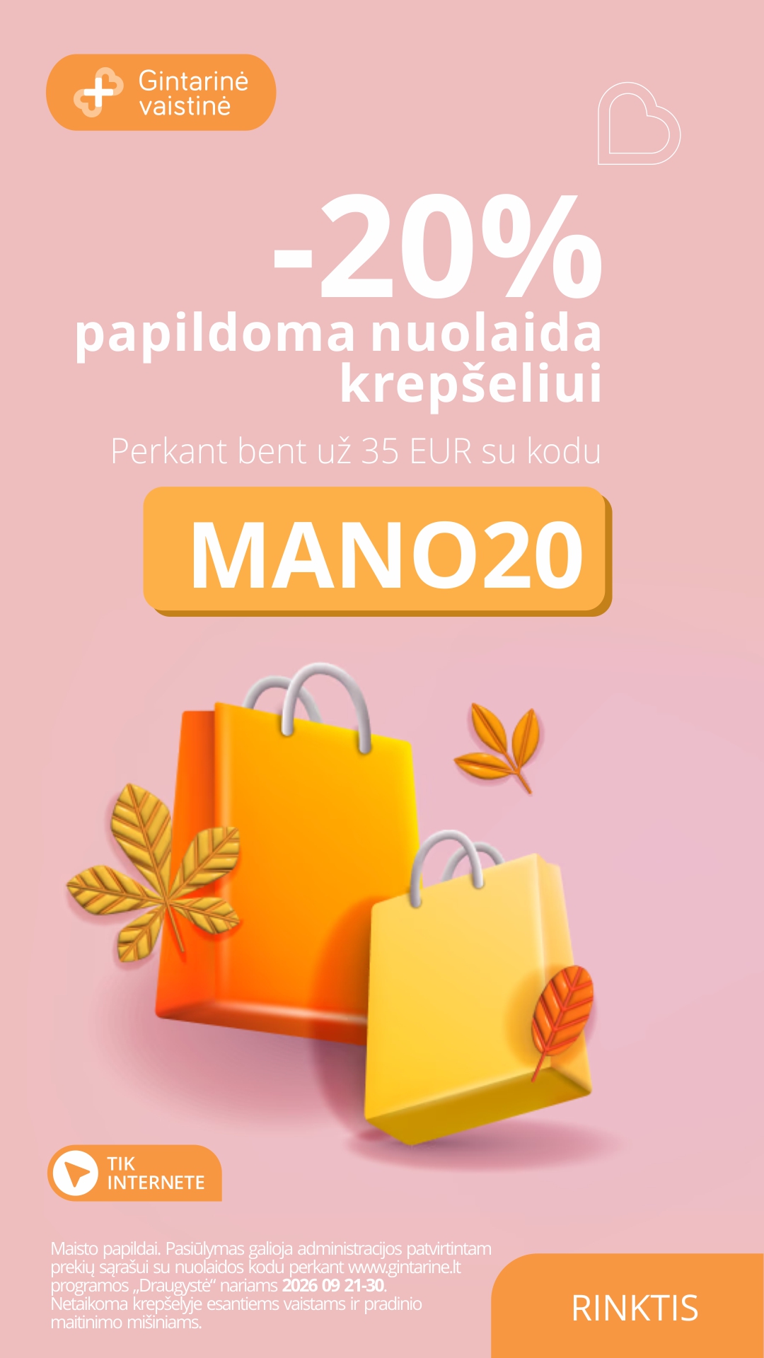 Gintarinė Vaistinė Facebook ad: Nuolaidos kodas: MANO20