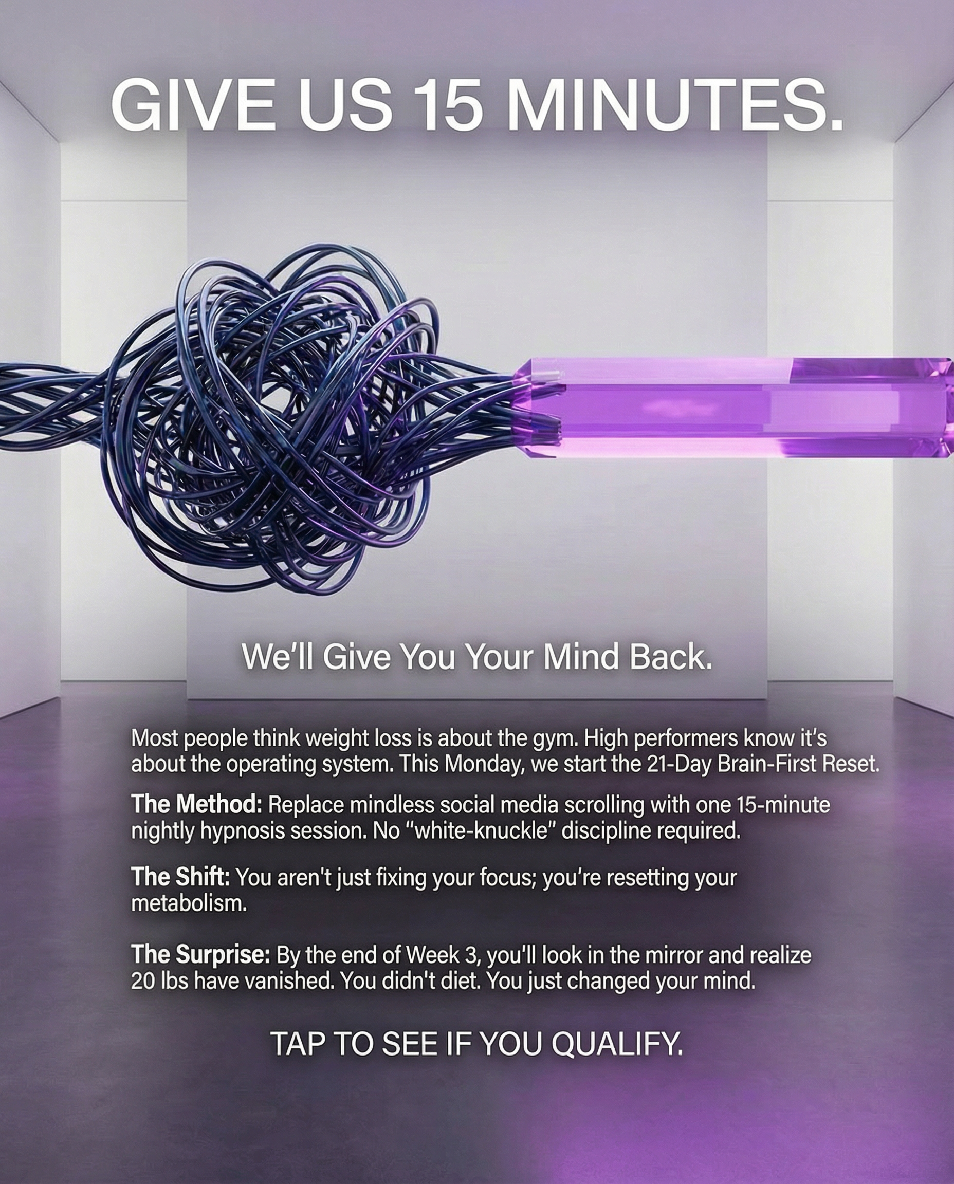 Hypnotherapy for Weight Loss Facebook ad: Press play. Close your eyes. Change everything