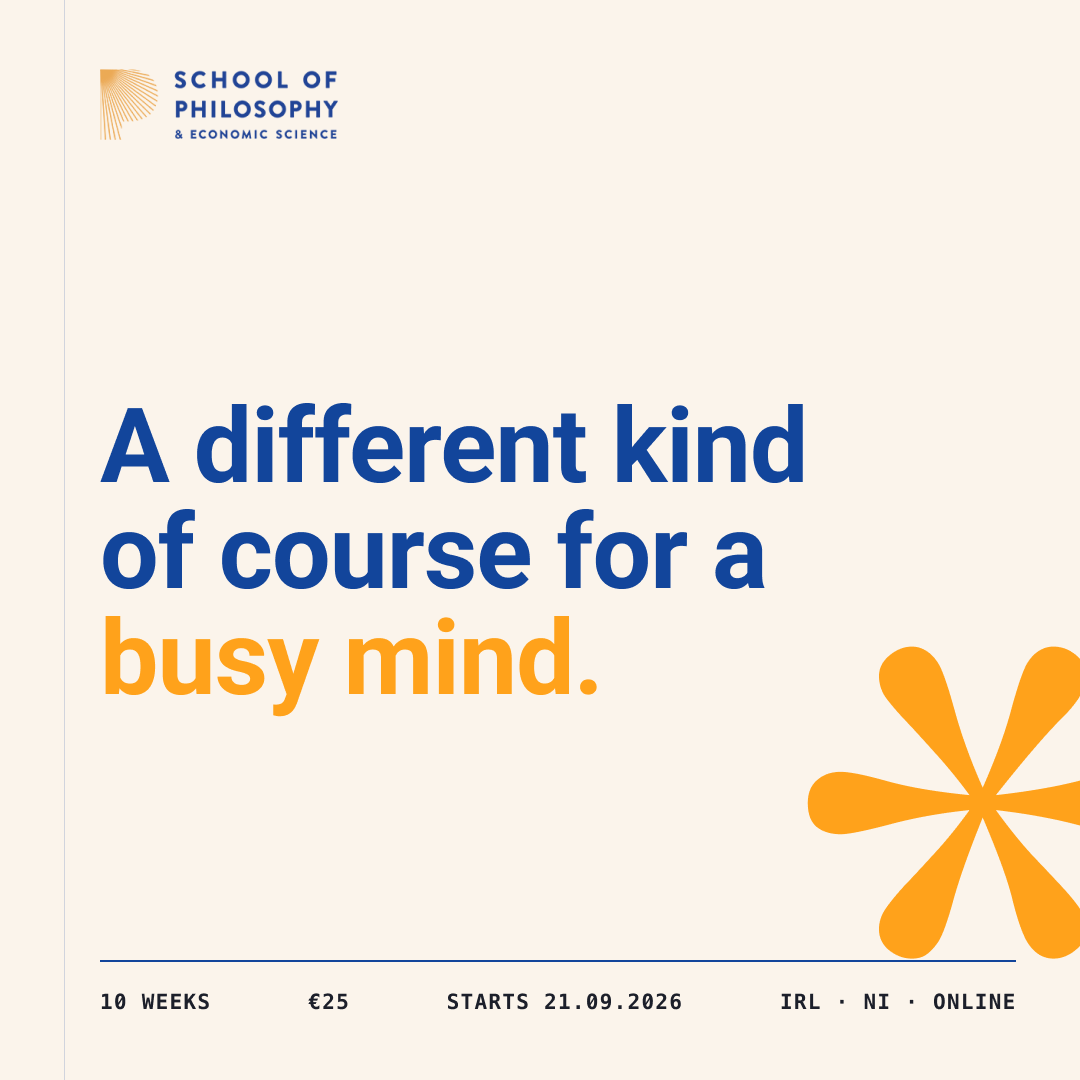 Practical Philosophy Ireland Facebook ad: Course offered at a reduced fee of €25.