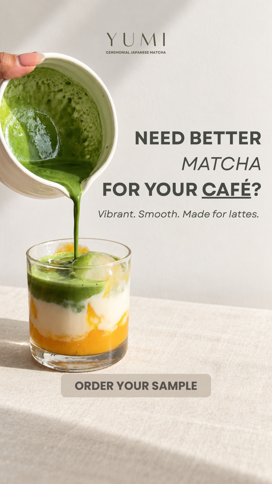 Yumi Matcha Facebook ad: Try Our Café Matcha Sample for €4.95