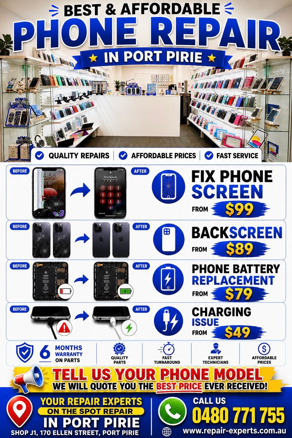 Mobile phone, IPad, and laptop repairs Port Pirie Facebook ad