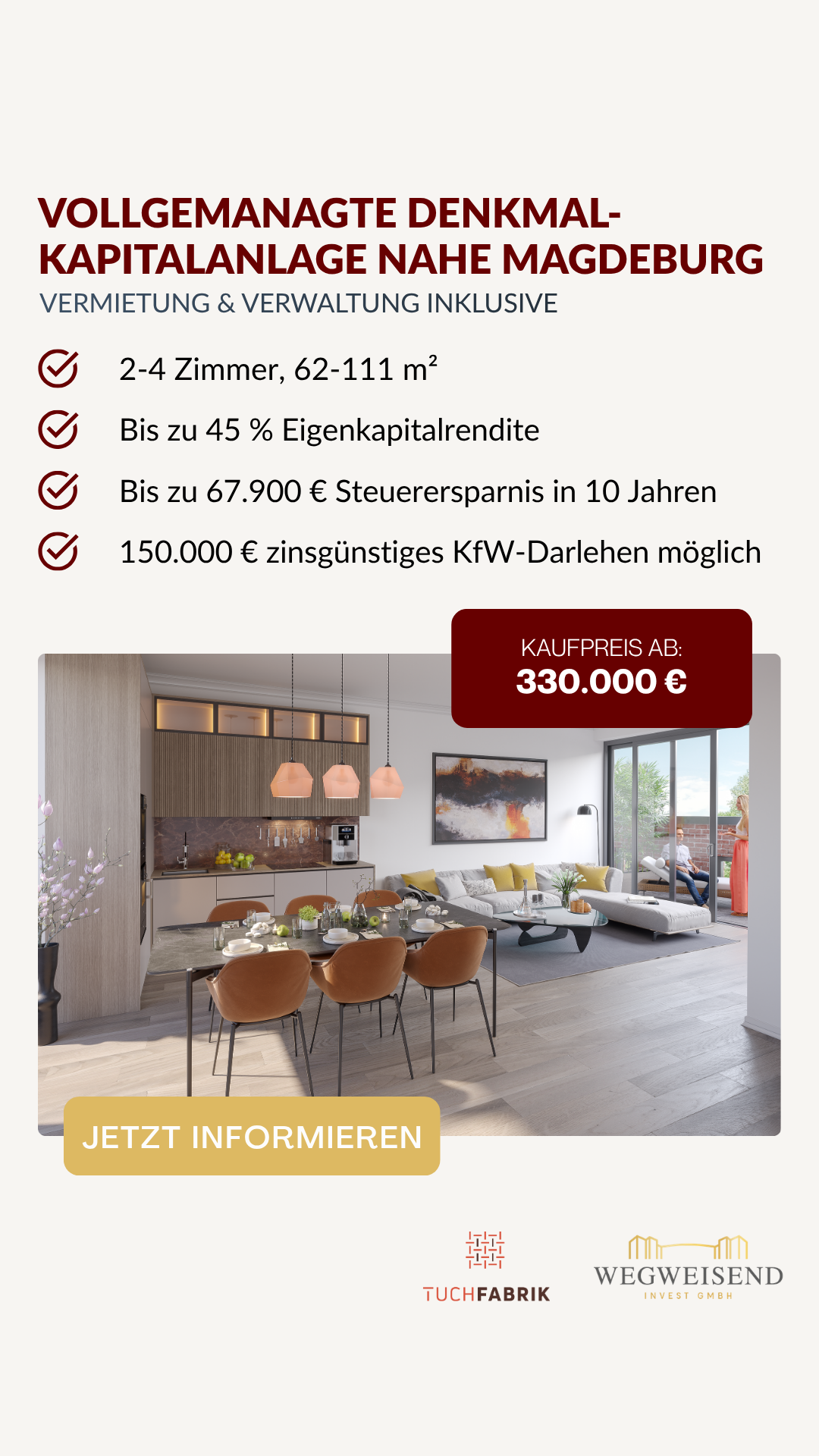 Wohnquartier Tuchfabrik Facebook ad: Sichere Investition in bester Lage von Burg