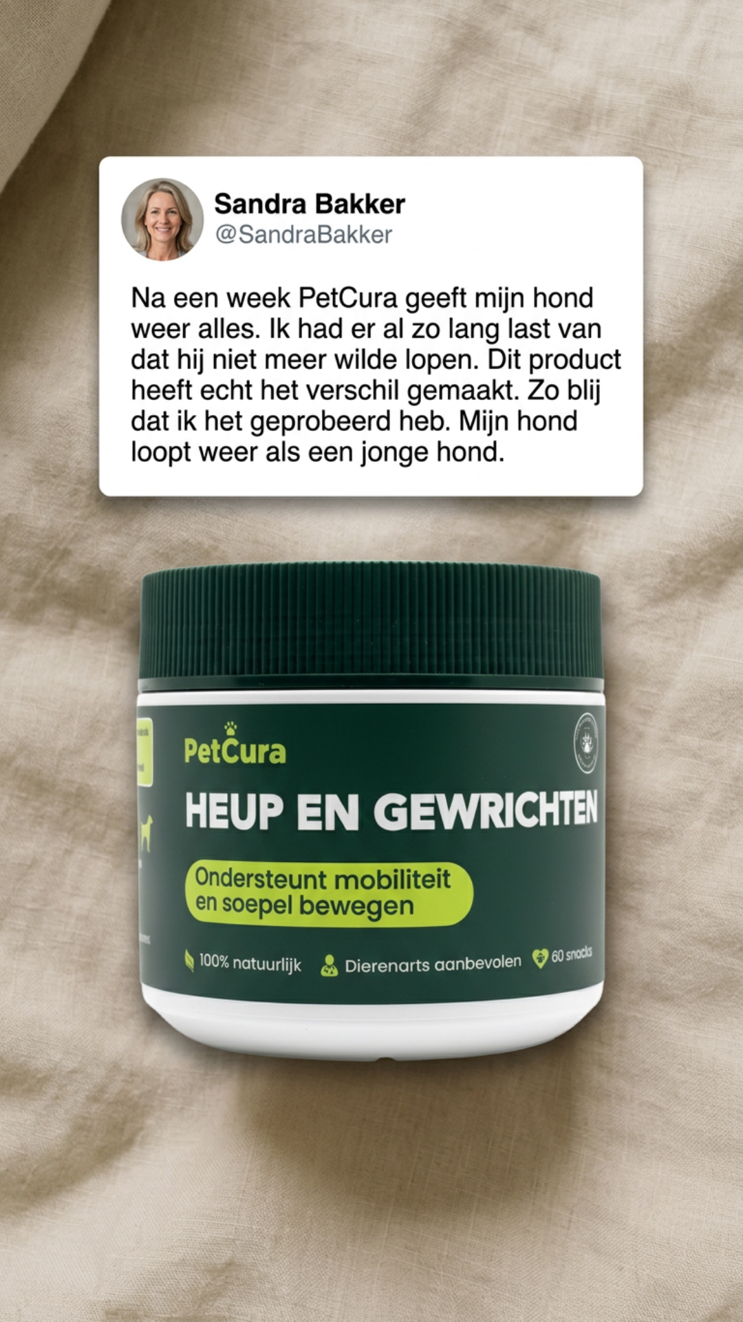 Petcura Facebook ad: De ultieme bijdrage aan de ondersteuning van zijn gewrichten