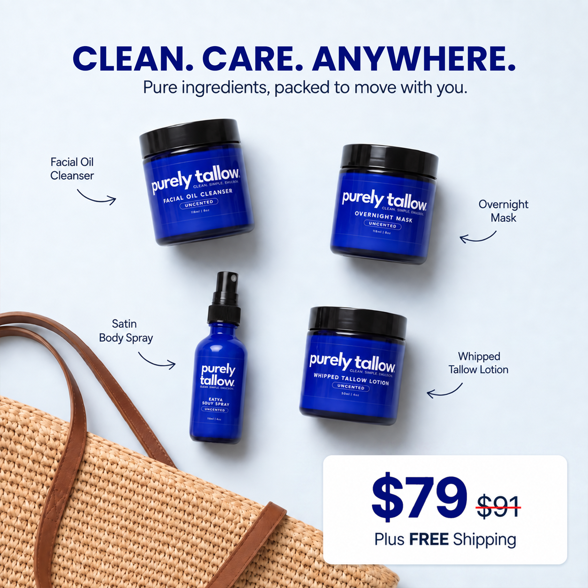 Purely Tallow Skincare Facebook ad: Four Products. One Simple Routine.
