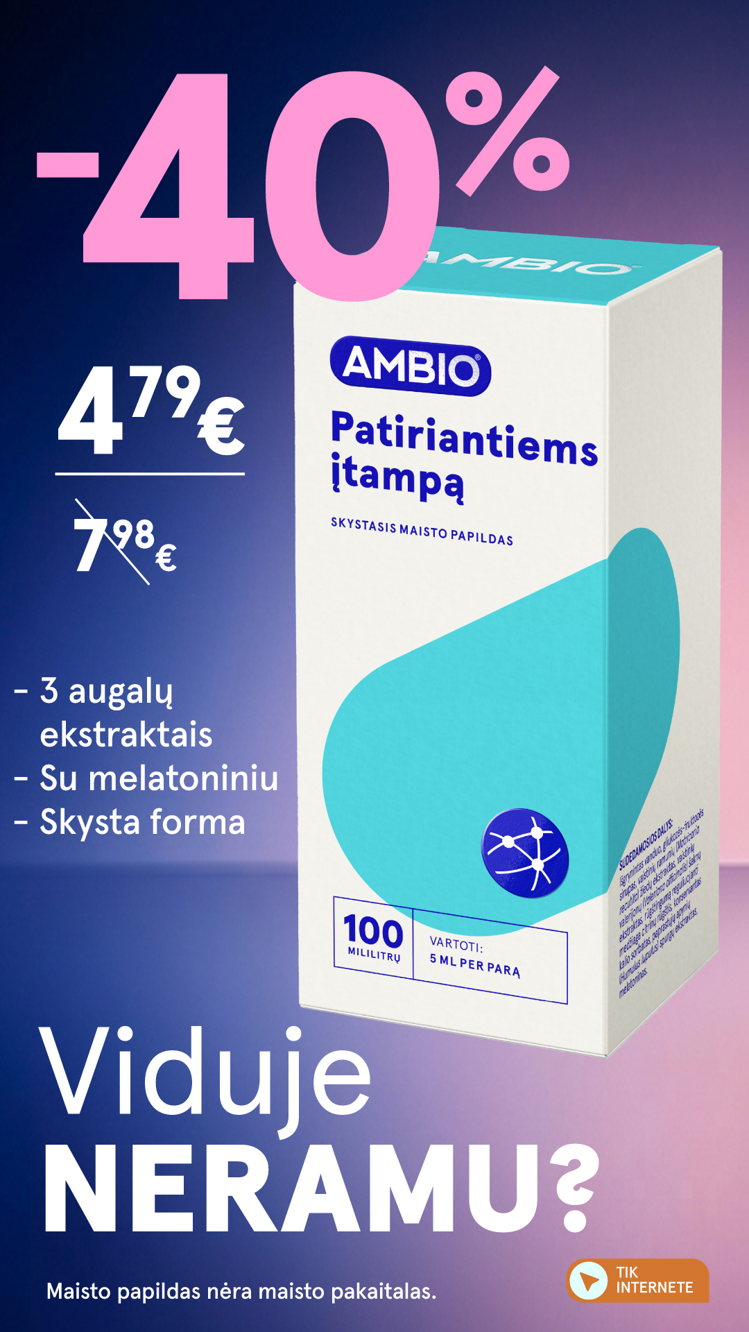 Gintarinė Vaistinė Facebook ad: 375 mg magnio + B6