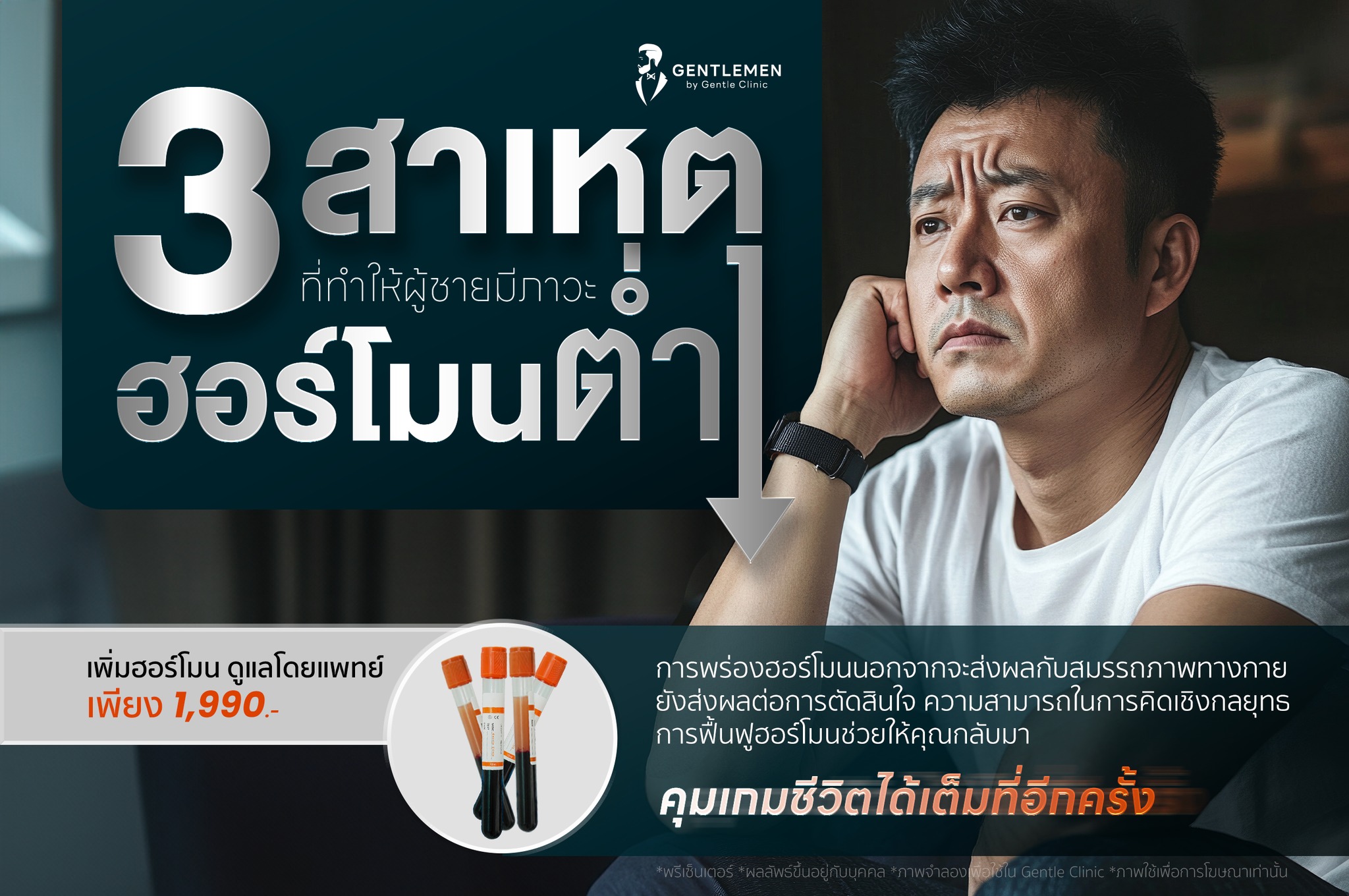 GentleMen Clinic Facebook ad: อย่าให้ฮอร์โมนต่ำ ทำชีวิตถดถอย รีบูส…