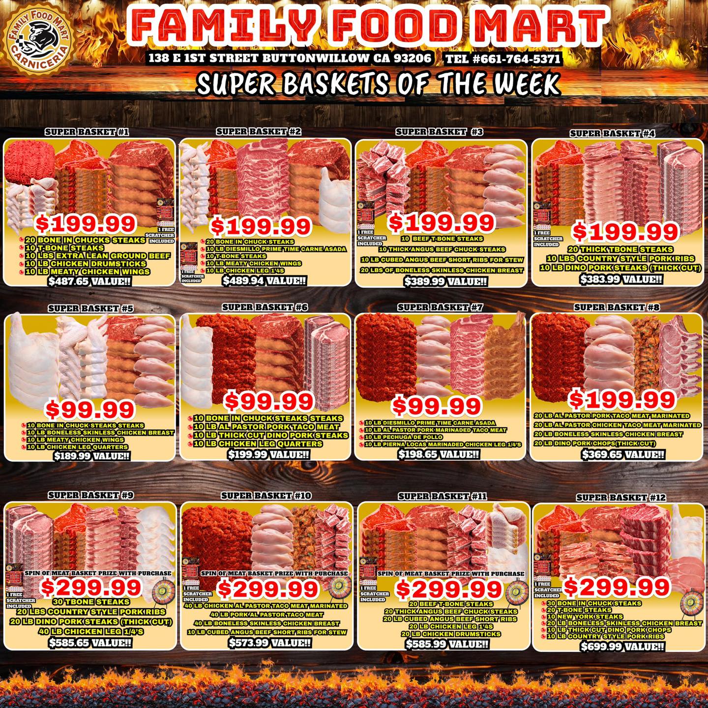 Familyfoodmart Facebook ad: FAMILY FOOD MART CLEAN-OUT MEAT BASKET SUPER SALE!