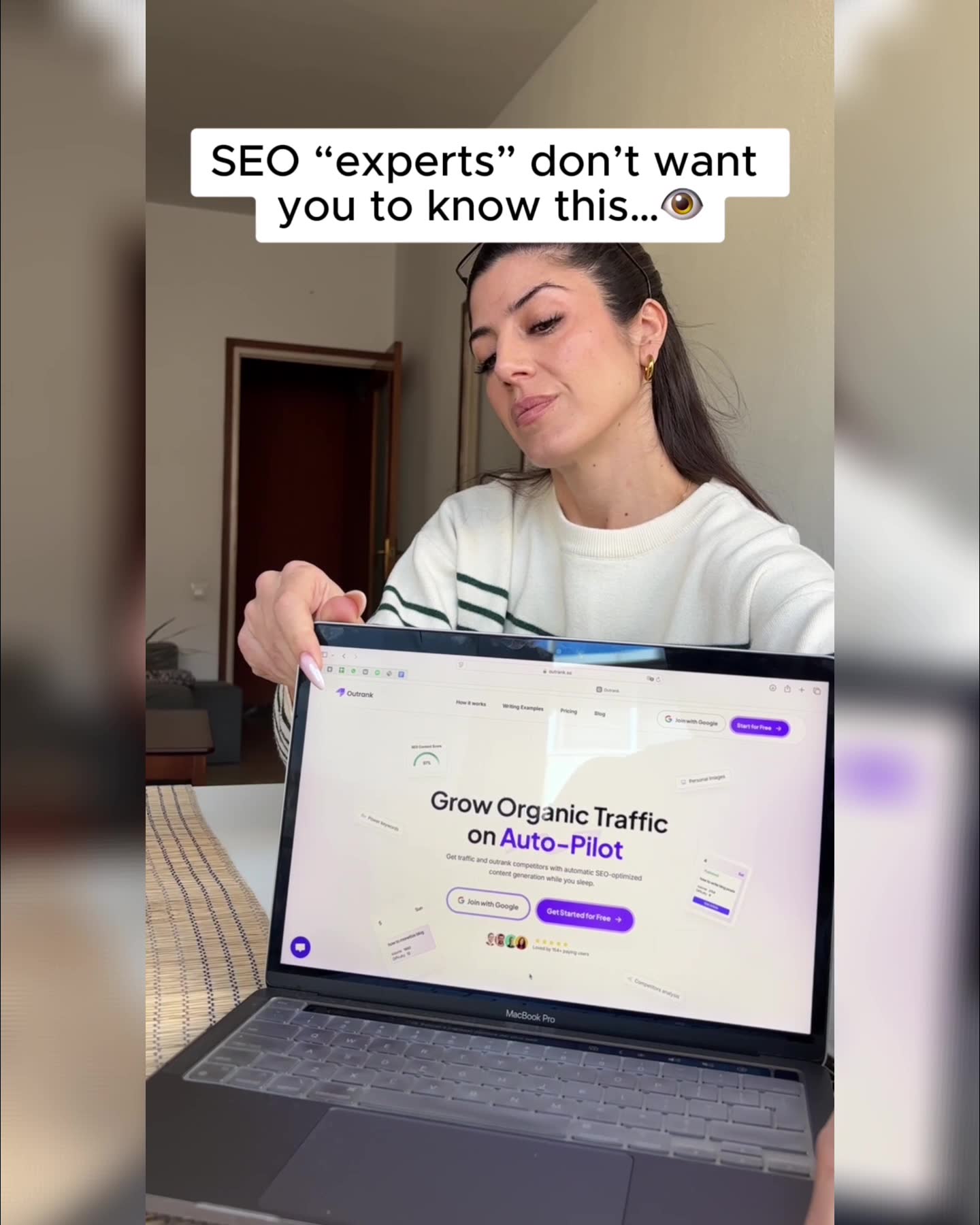 Outrank.so Facebook ad: Auto-Pilot SEO Success