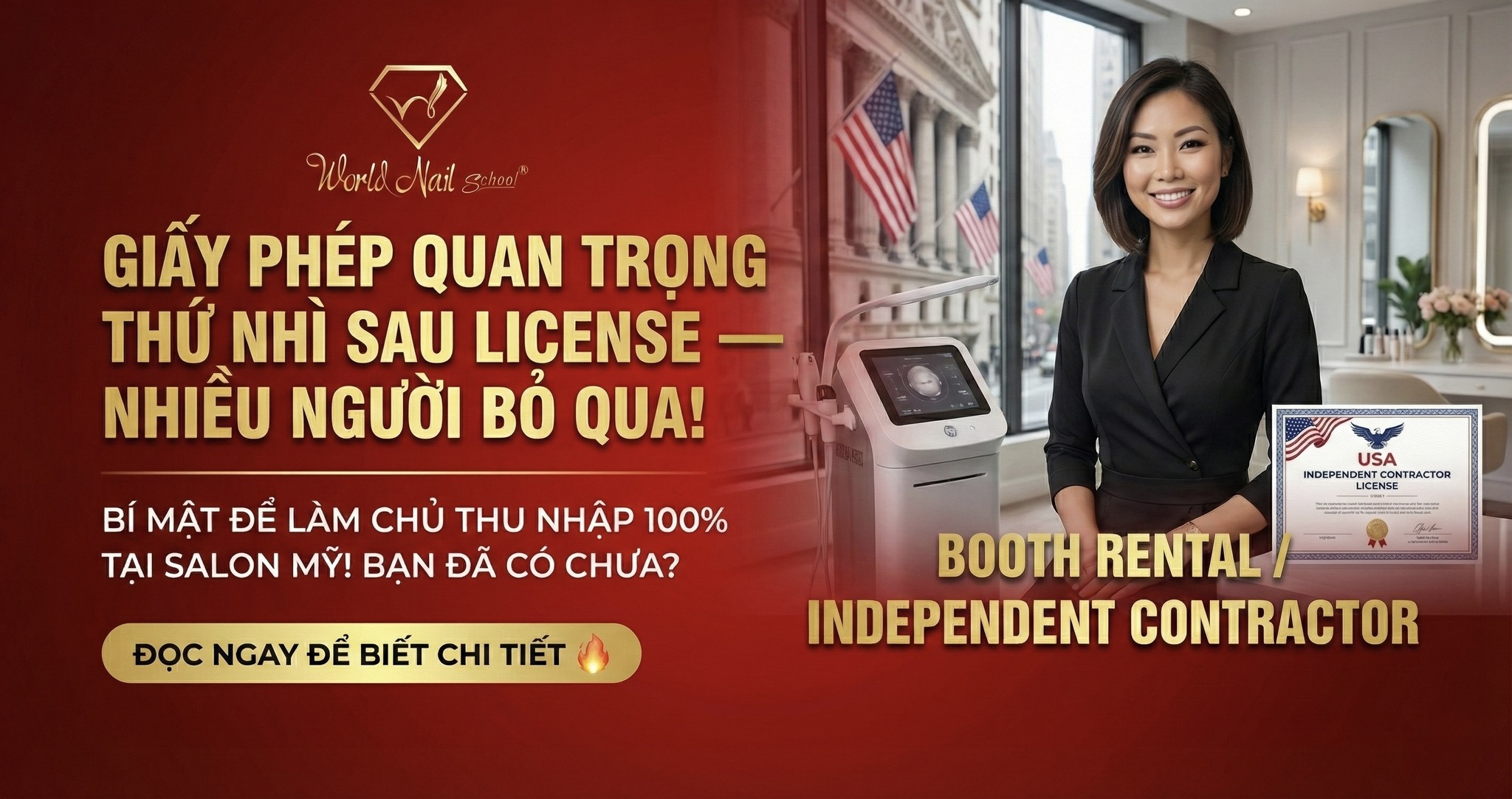 World Nail School Việt Nam Facebook ad: GIẤY PHÉP QUAN TRỌNG THỨ NHÌ SAU LICENSE…