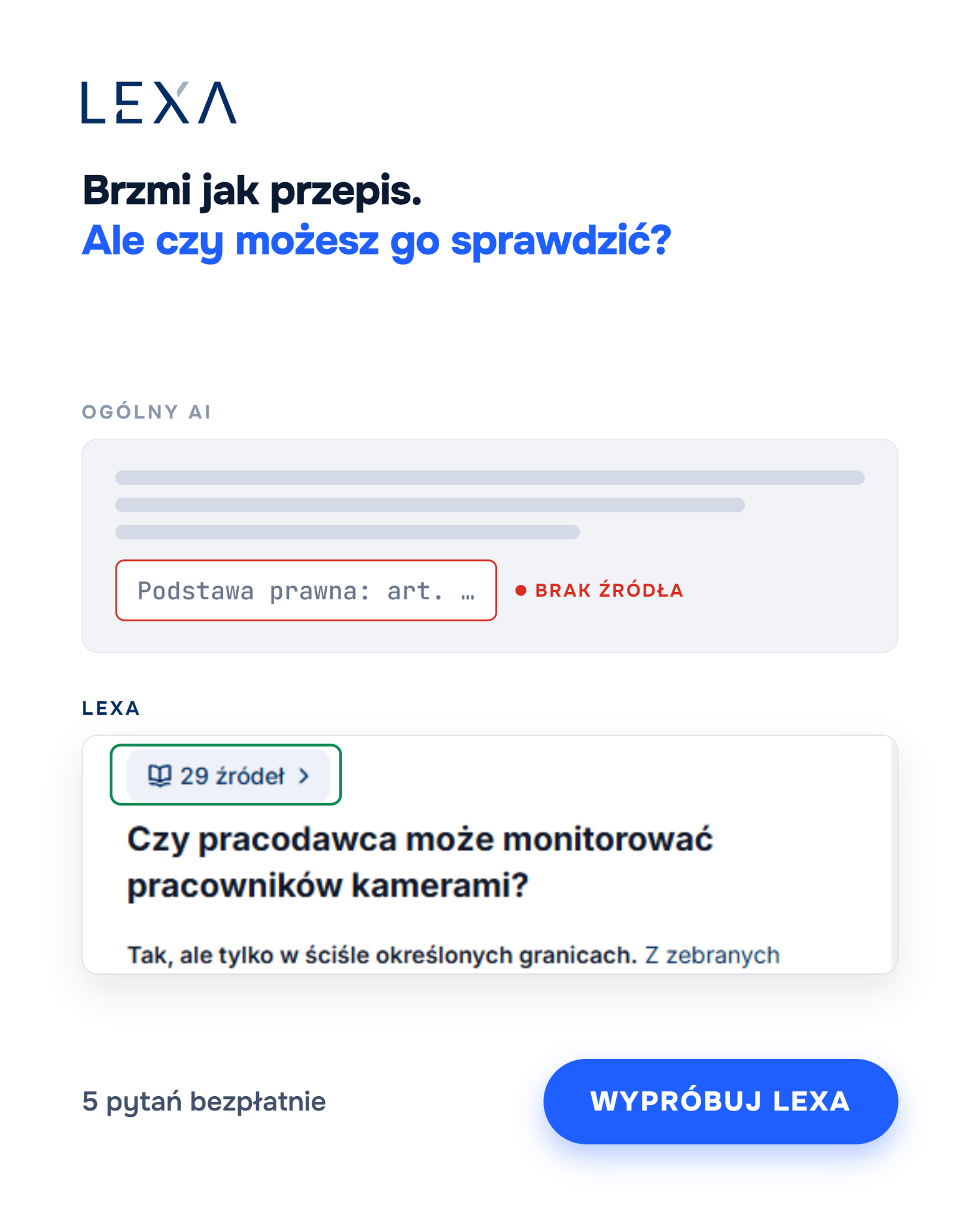 LEXA - AI Legal Research Assistant Facebook ad: Sprawdź źródło, zanim zacytujesz