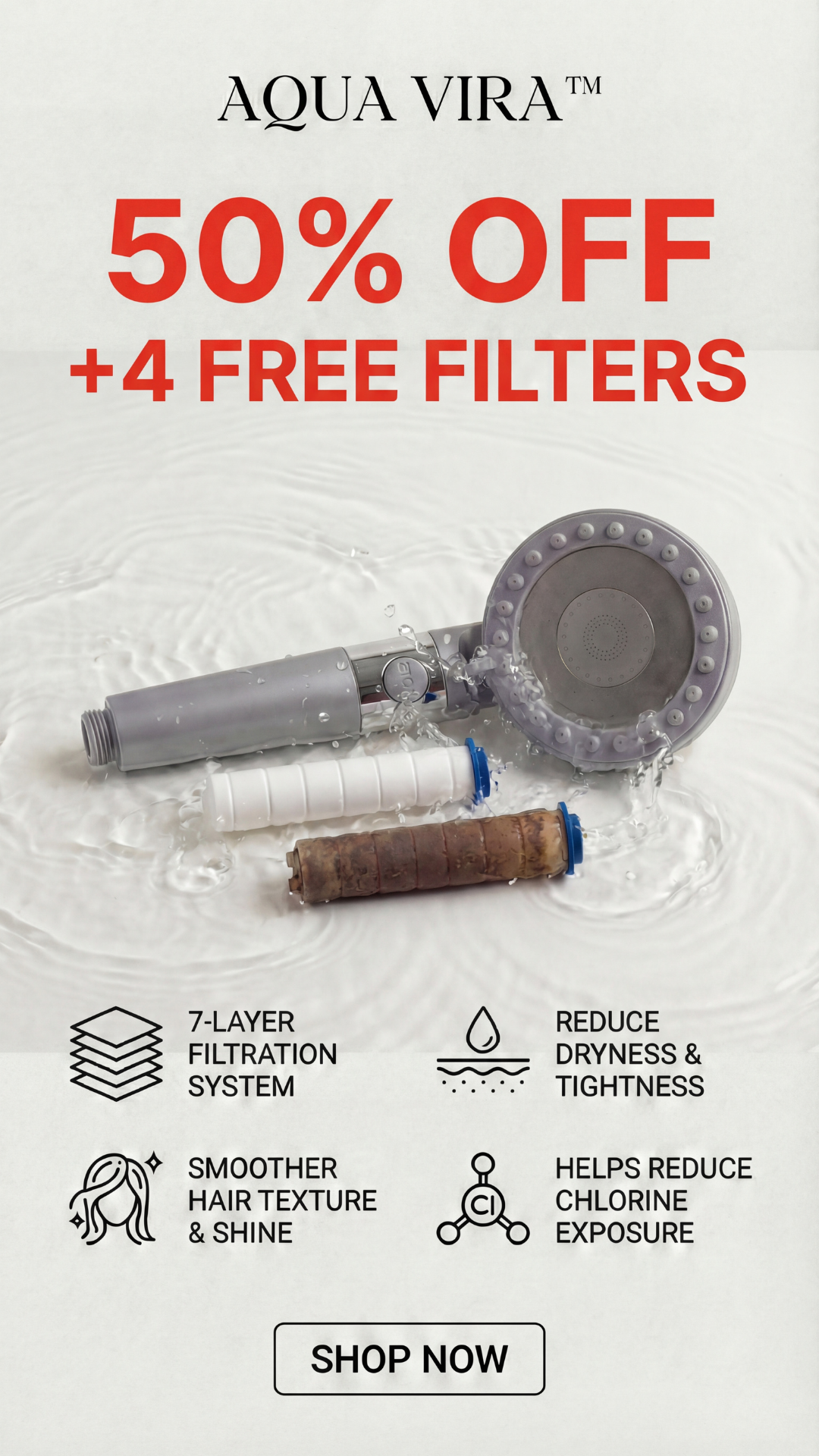 Aqua-Vira Facebook ad: The #1 Filtered Showerhead