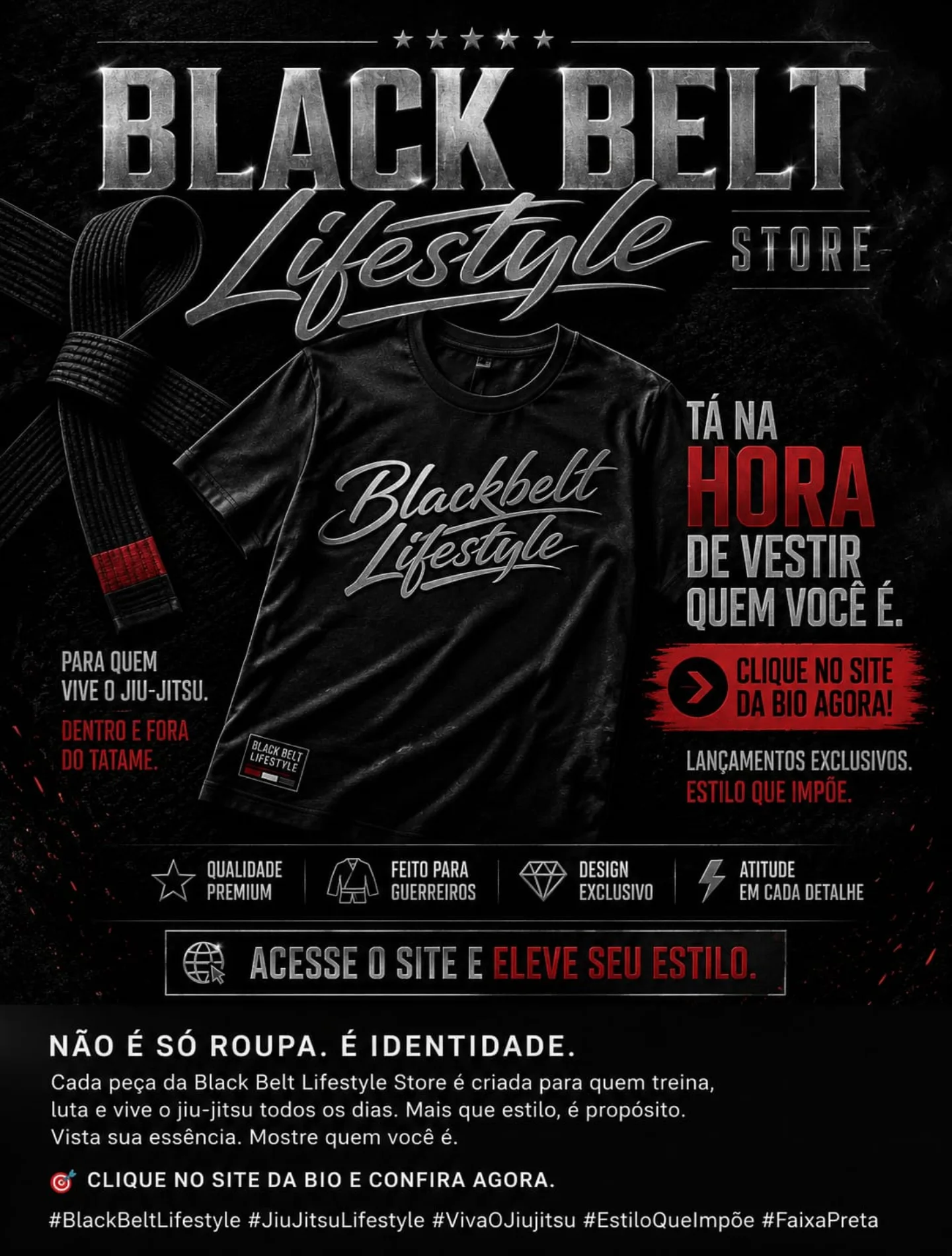blackbeltlifestylestore Facebook ad: Não é sobre vestir uma camiseta.